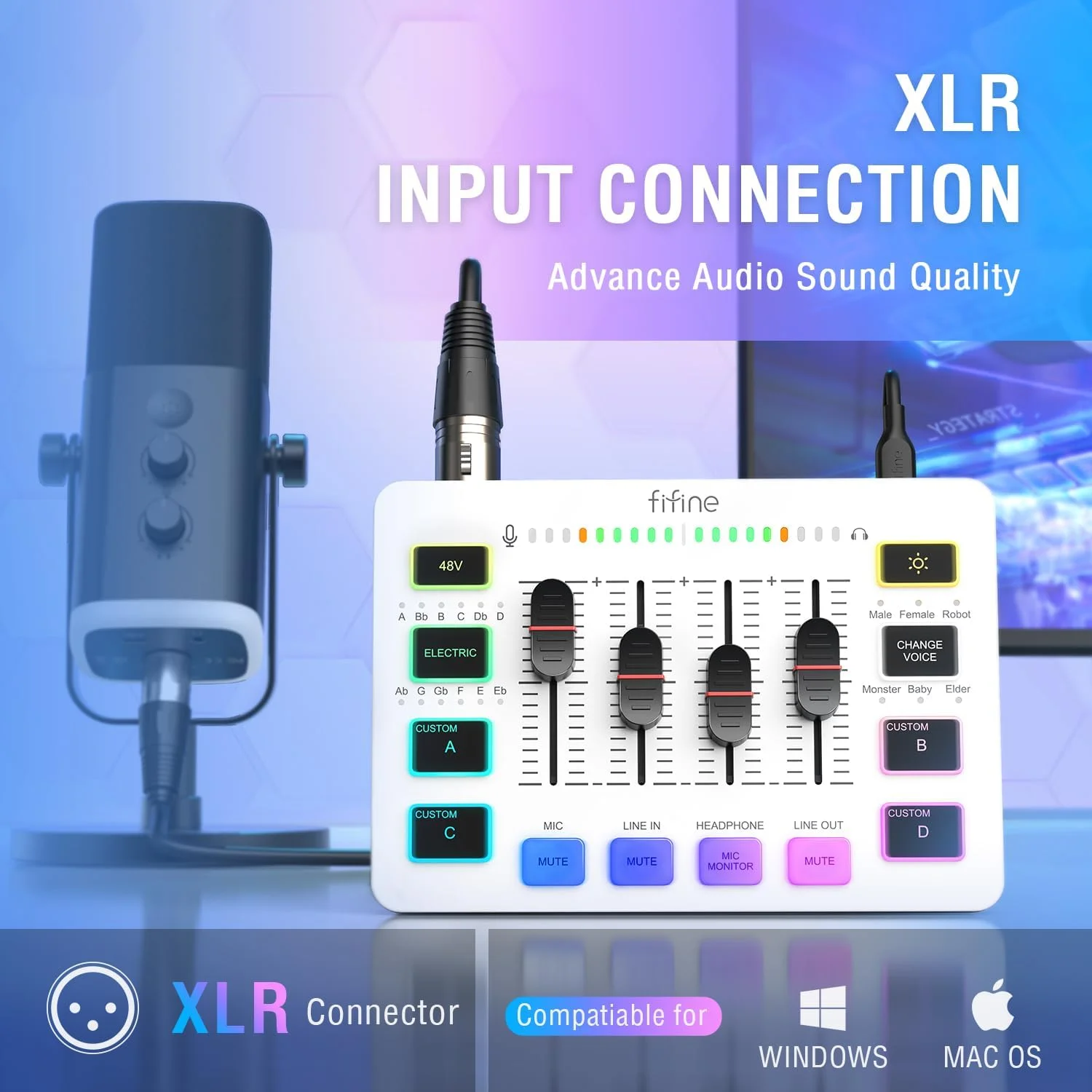 میکسر صوتی FIFINE، میکسر استریمینگ گیمینگ PC با فیدر لغزنده، رابط میکروفون XLR، مانیتورینگ، برای ضبط صدا/بازی/پادکست - AmpliGame SC3W میکسر صوتی FIFINE، میکسر استریمینگ گیمینگ PC با فیدر لغزنده، رابط میکروفون XLR، مانیتورینگ، برای ضبط صدا/بازی/پادکست - AmpliGame SC3W
