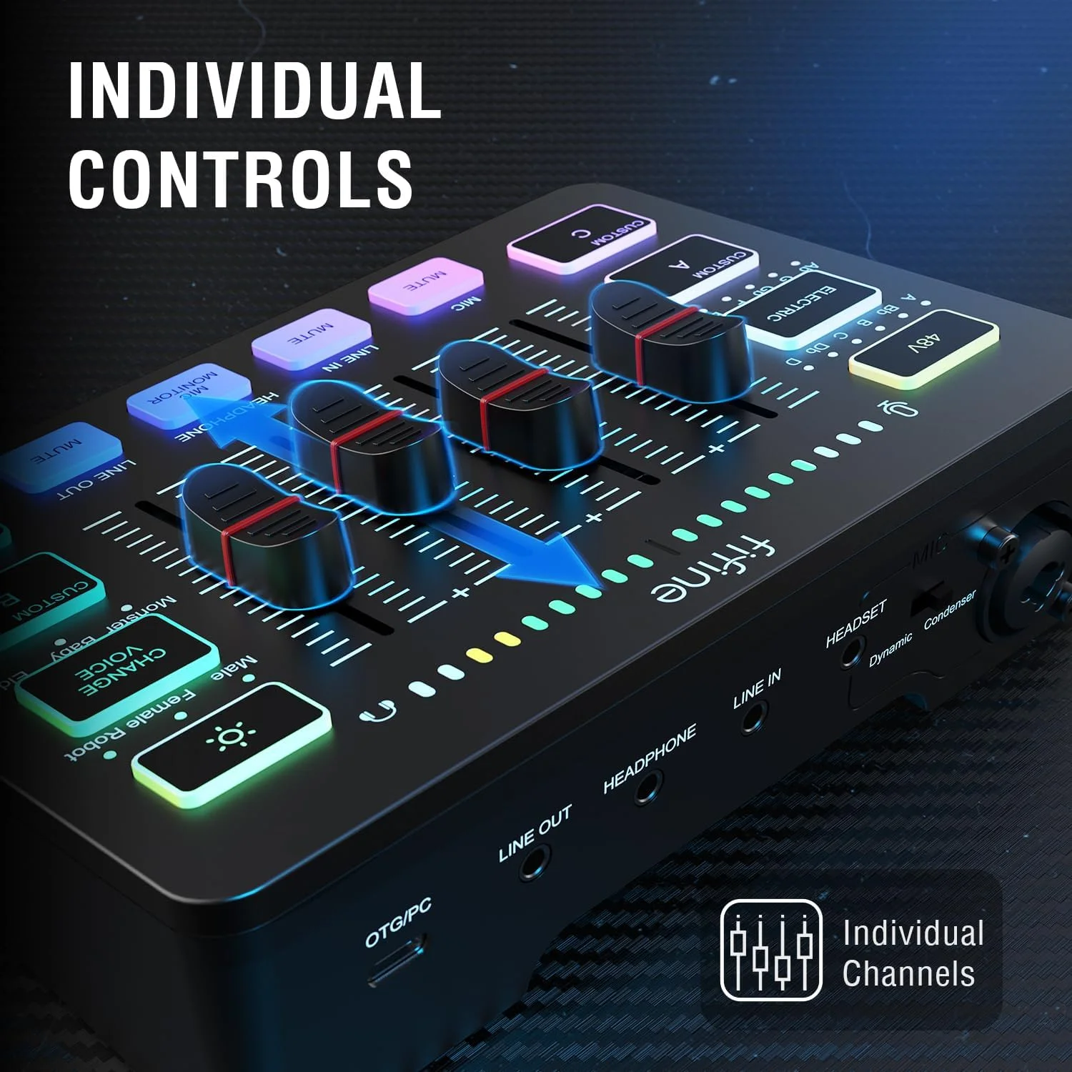 میکسر صوتی گیمینگ FIFINE با رابط میکروفون XLR، میکسر RGB PC DJ با فیدر صدا، کنترل مجزا، قطع و وصل صدا و مانیتور، منبع تغذیه فانتوم 48 ولت، برای میکسر صوتی گیمینگ FIFINE با رابط میکروفون XLR، میکسر RGB PC DJ با فیدر صدا، کنترل مجزا، قطع و وصل صدا و مانیتور، منبع تغذیه فانتوم 48 ولت، برای