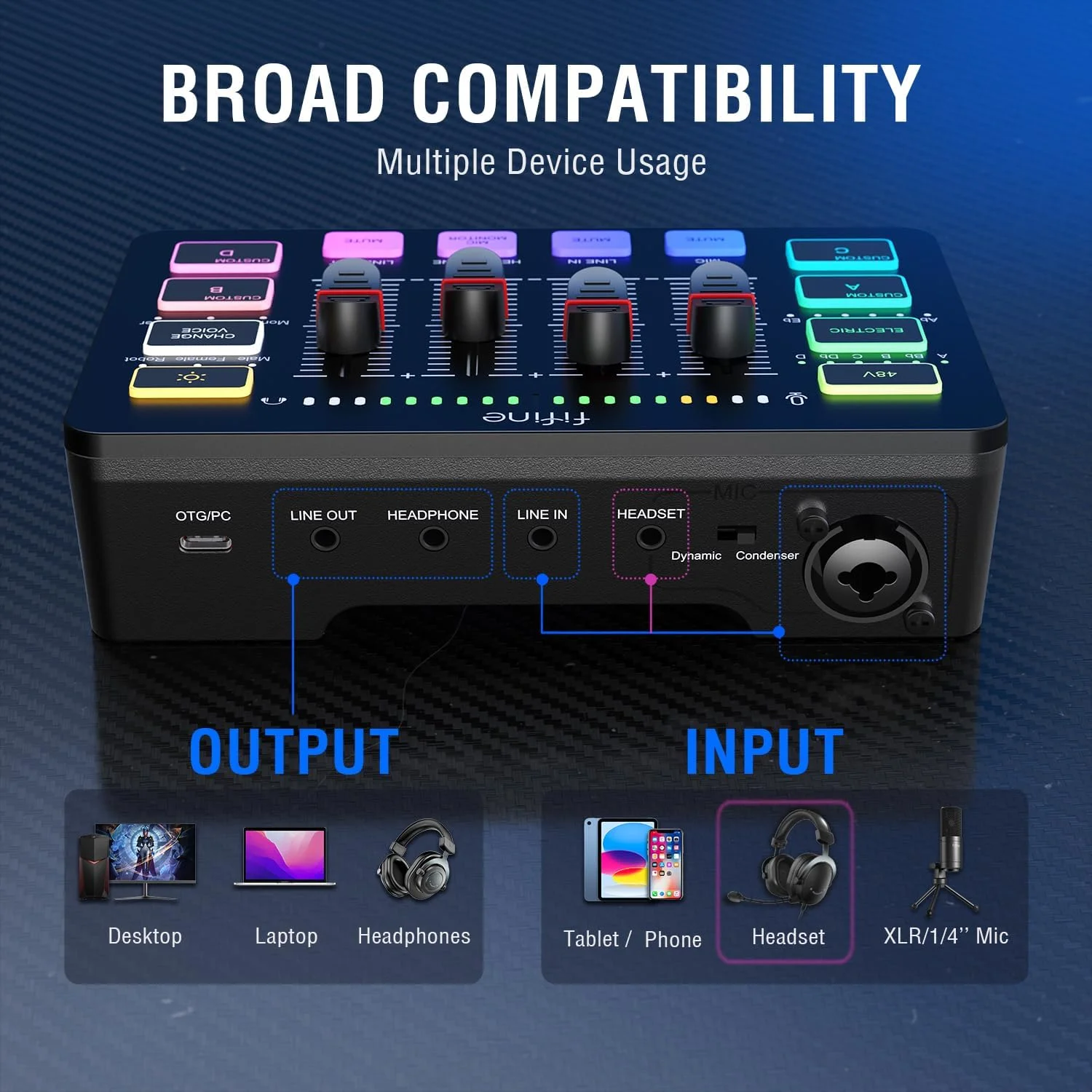 میکسر صوتی گیمینگ FIFINE با رابط میکروفون XLR، میکسر RGB PC DJ با فیدر صدا، کنترل مجزا، قطع و وصل صدا و مانیتور، منبع تغذیه فانتوم 48 ولت، برای میکسر صوتی گیمینگ FIFINE با رابط میکروفون XLR، میکسر RGB PC DJ با فیدر صدا، کنترل مجزا، قطع و وصل صدا و مانیتور، منبع تغذیه فانتوم 48 ولت، برای