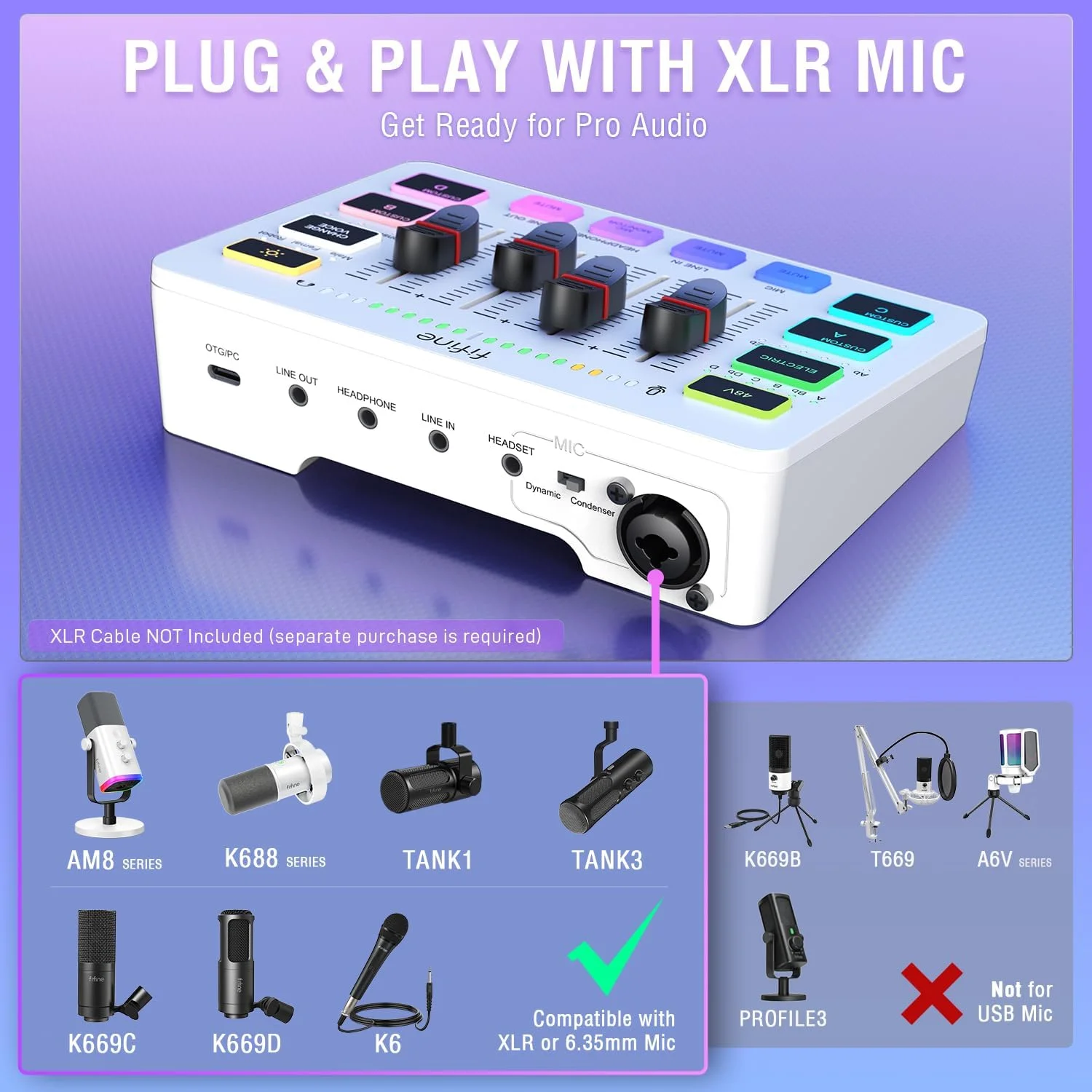 میکسر صوتی FIFINE، میکسر استریمینگ گیمینگ PC با فیدر لغزنده، رابط میکروفون XLR، مانیتورینگ، برای ضبط صدا/بازی/پادکست - AmpliGame SC3W میکسر صوتی FIFINE، میکسر استریمینگ گیمینگ PC با فیدر لغزنده، رابط میکروفون XLR، مانیتورینگ، برای ضبط صدا/بازی/پادکست - AmpliGame SC3W