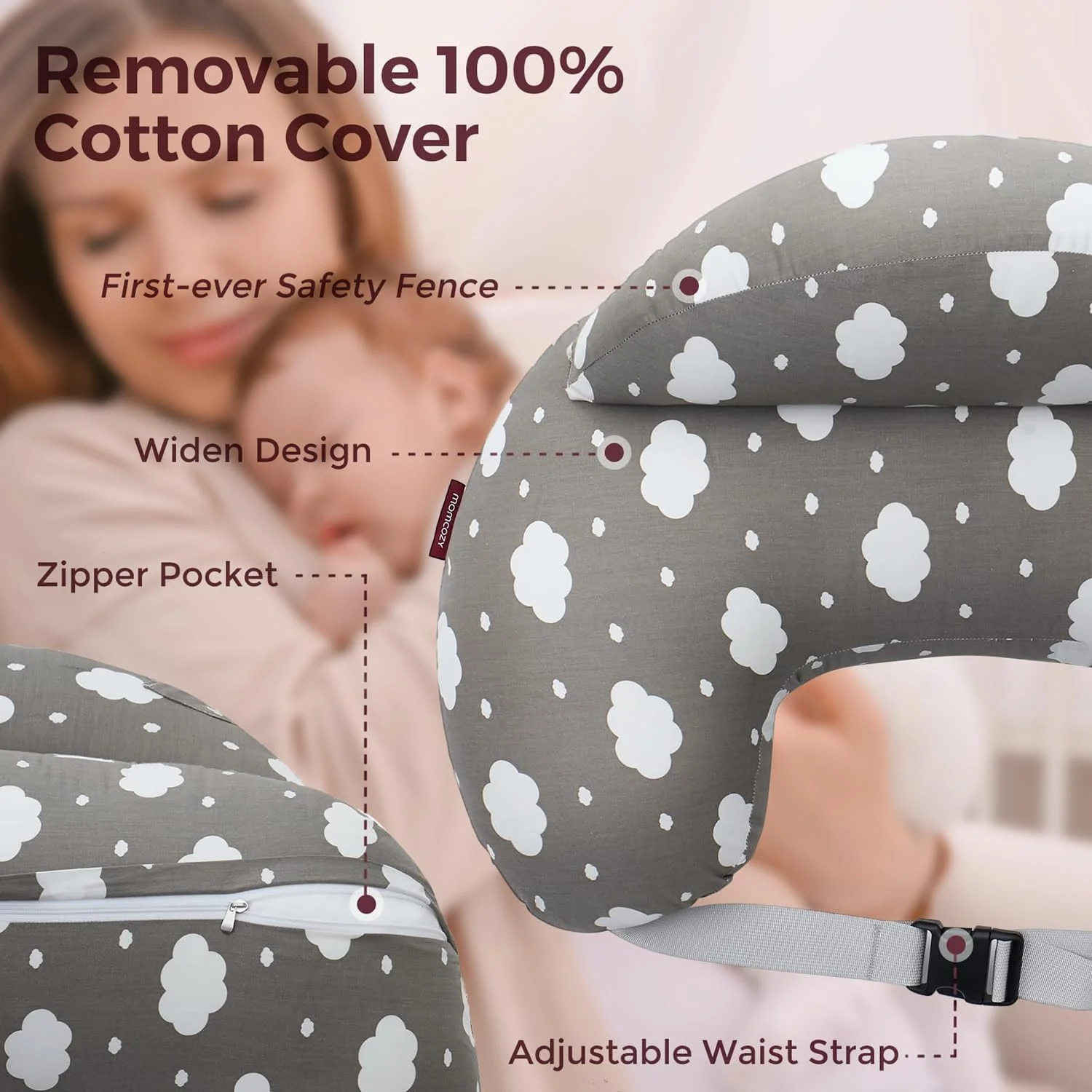 بالش شیردهی فانیتو با نرده ایمنی پیشگام - بالش های تغذیه پهن تر برای حمایت بیشتر از مادر و نوزاد - شیردهی آسان تر و بدون دست - مناسب برای همه، روکش نخی قابل جابجایی بالش شیردهی فانیتو با نرده ایمنی پیشگام - بالش های تغذیه پهن تر برای حمایت بیشتر از مادر و نوزاد - شیردهی آسان تر و بدون دست - مناسب برای همه، روکش نخی قابل جابجایی