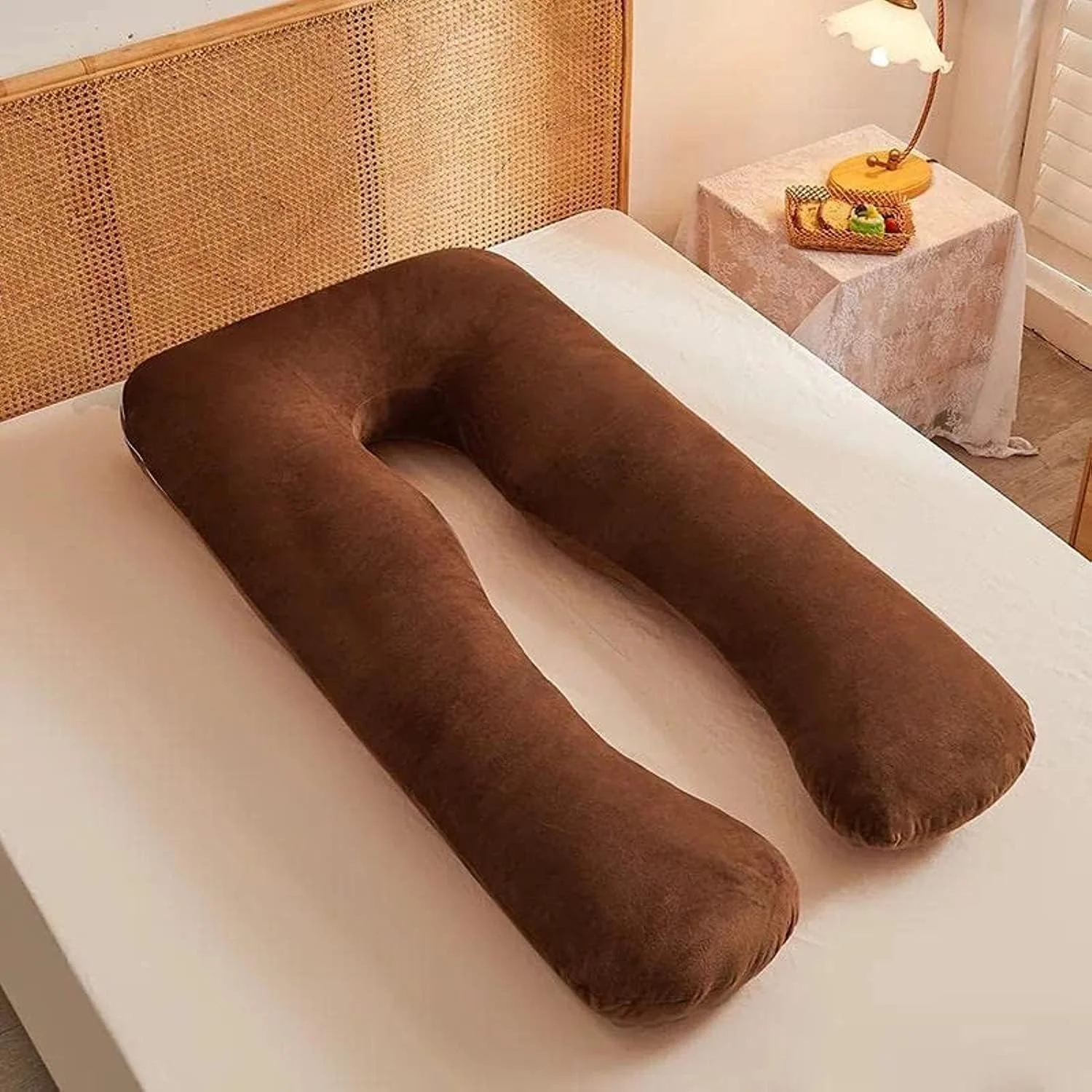 بالش بارداری U شکل، بالش کامل بدن مخملی برای زنان (شتری)