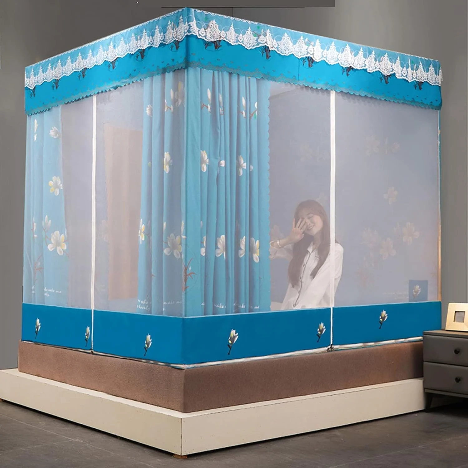 پشه بند توری تاشو ZJCQA برای تخت یک نفره، دو نفره، تخت نشیمن، تخت خواب، پرده سایه بان زیپ دار پشه بند توری تاشو ZJCQA برای تخت یک نفره، دو نفره، تخت نشیمن، تخت خواب، پرده سایه بان زیپ دار