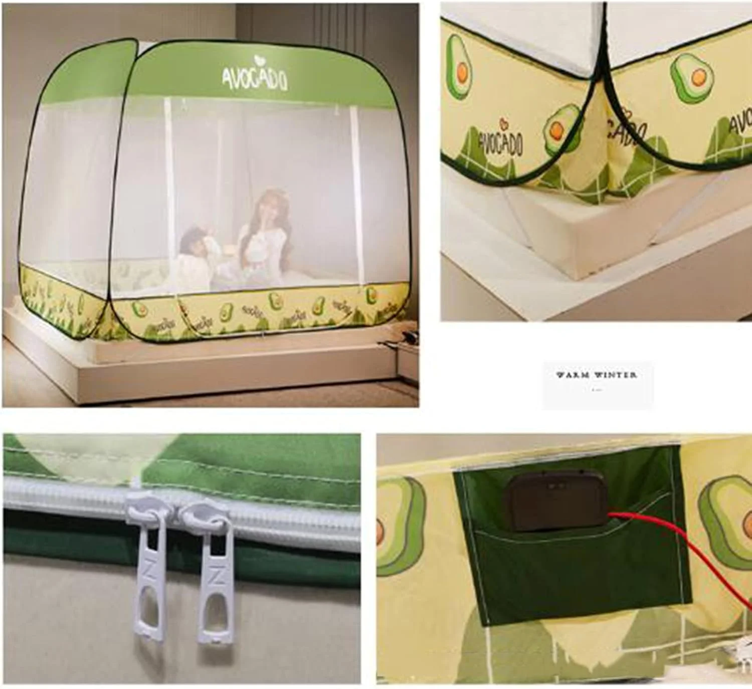 پشه بند تاشو ZJCQA برای تخت یک نفره و دو نفره، مناسب تخت های نشیمن، سه درب تاشو خانگی