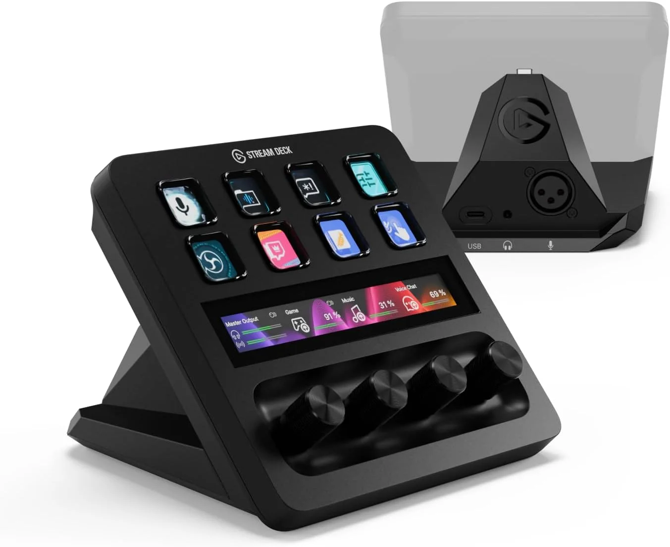 Elgato Stream Deck + XLR - کنترلر گردش کار، میکسر صدا، کلیدهای ماکرو/دکمه‌ها/نوارهای لمسی قابل تنظیم، رابط میکروفون XLR به USB، اتصال USB-C، سازگار با Mac/PC