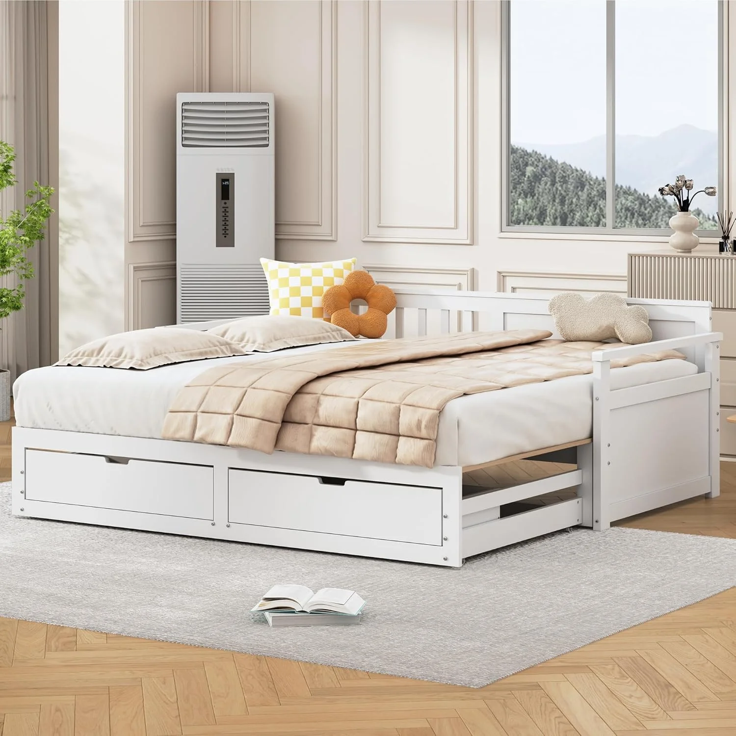 تخت خواب دو منظوره YESGIGA مدل Day Bed 90 (180) x 190 سانتی متر با تخت چوبی کاج، کشوها و تختخواب کشویی (سفید) تخت خواب دو منظوره YESGIGA مدل Day Bed 90 (180) x 190 سانتی متر با تخت چوبی کاج، کشوها و تختخواب کشویی (سفید)