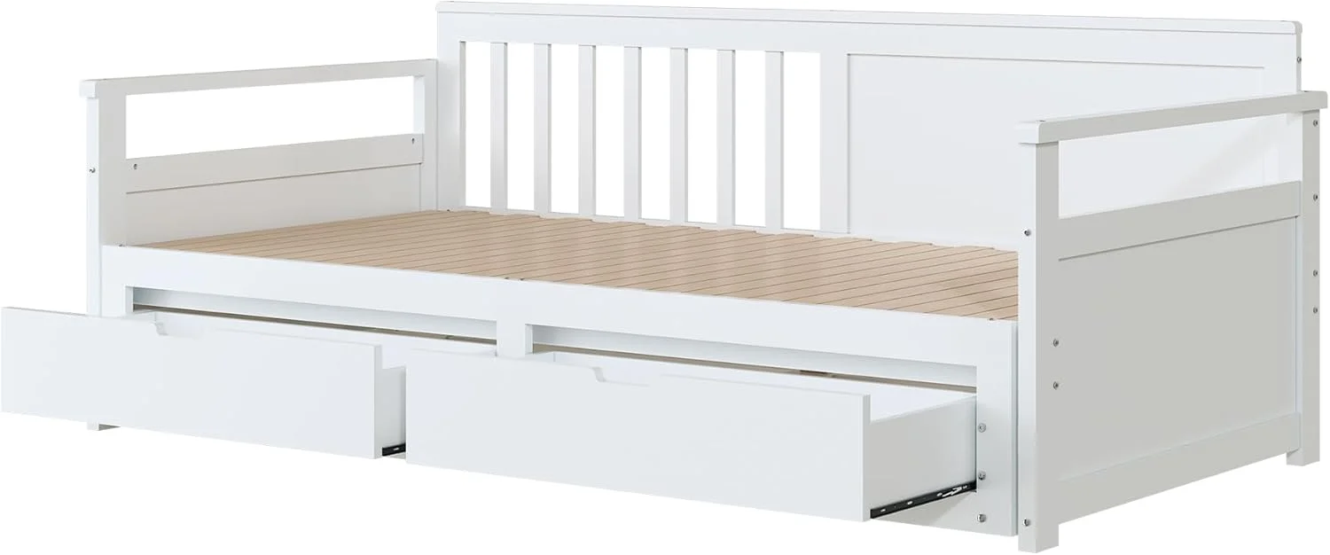 تخت خواب دو منظوره YESGIGA مدل Day Bed 90 (180) x 190 سانتی متر با تخت چوبی کاج، کشوها و تختخواب کشویی (سفید) تخت خواب دو منظوره YESGIGA مدل Day Bed 90 (180) x 190 سانتی متر با تخت چوبی کاج، کشوها و تختخواب کشویی (سفید)