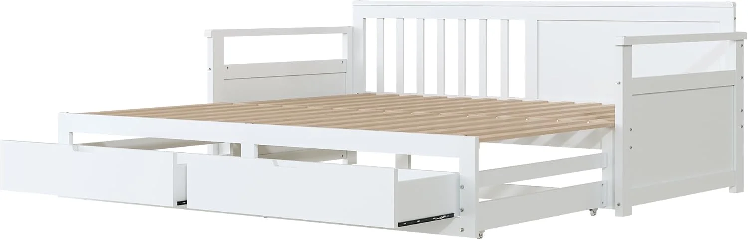 تخت خواب دو منظوره YESGIGA مدل Day Bed 90 (180) x 190 سانتی متر با تخت چوبی کاج، کشوها و تختخواب کشویی (سفید) تخت خواب دو منظوره YESGIGA مدل Day Bed 90 (180) x 190 سانتی متر با تخت چوبی کاج، کشوها و تختخواب کشویی (سفید)