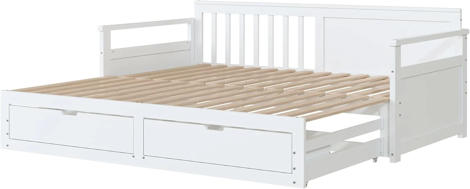 تخت خواب دو منظوره YESGIGA مدل Day Bed 90 (180) x 190 سانتی متر با تخت چوبی کاج، کشوها و تختخواب کشویی (سفید) تخت خواب دو منظوره YESGIGA مدل Day Bed 90 (180) x 190 سانتی متر با تخت چوبی کاج، کشوها و تختخواب کشویی (سفید)