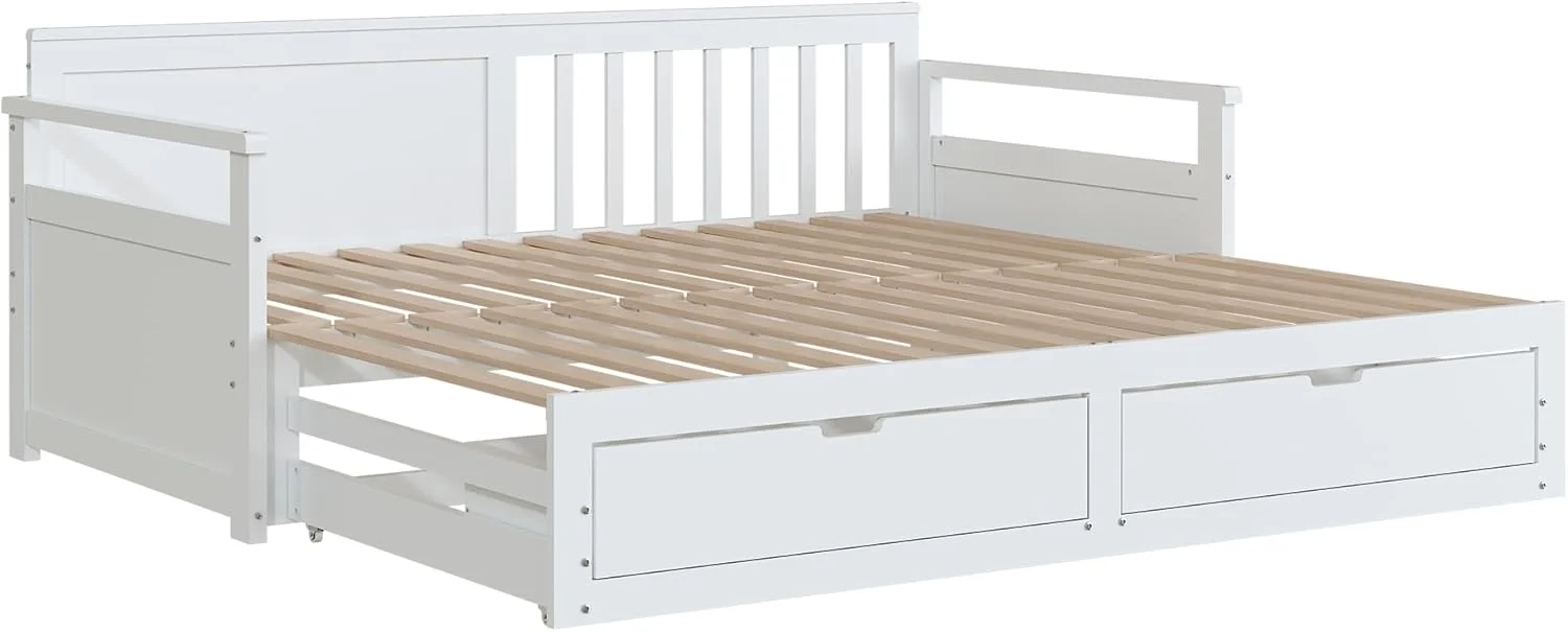 تخت خواب دو منظوره YESGIGA مدل Day Bed 90 (180) x 190 سانتی متر با تخت چوبی کاج، کشوها و تختخواب کشویی (سفید) تخت خواب دو منظوره YESGIGA مدل Day Bed 90 (180) x 190 سانتی متر با تخت چوبی کاج، کشوها و تختخواب کشویی (سفید)