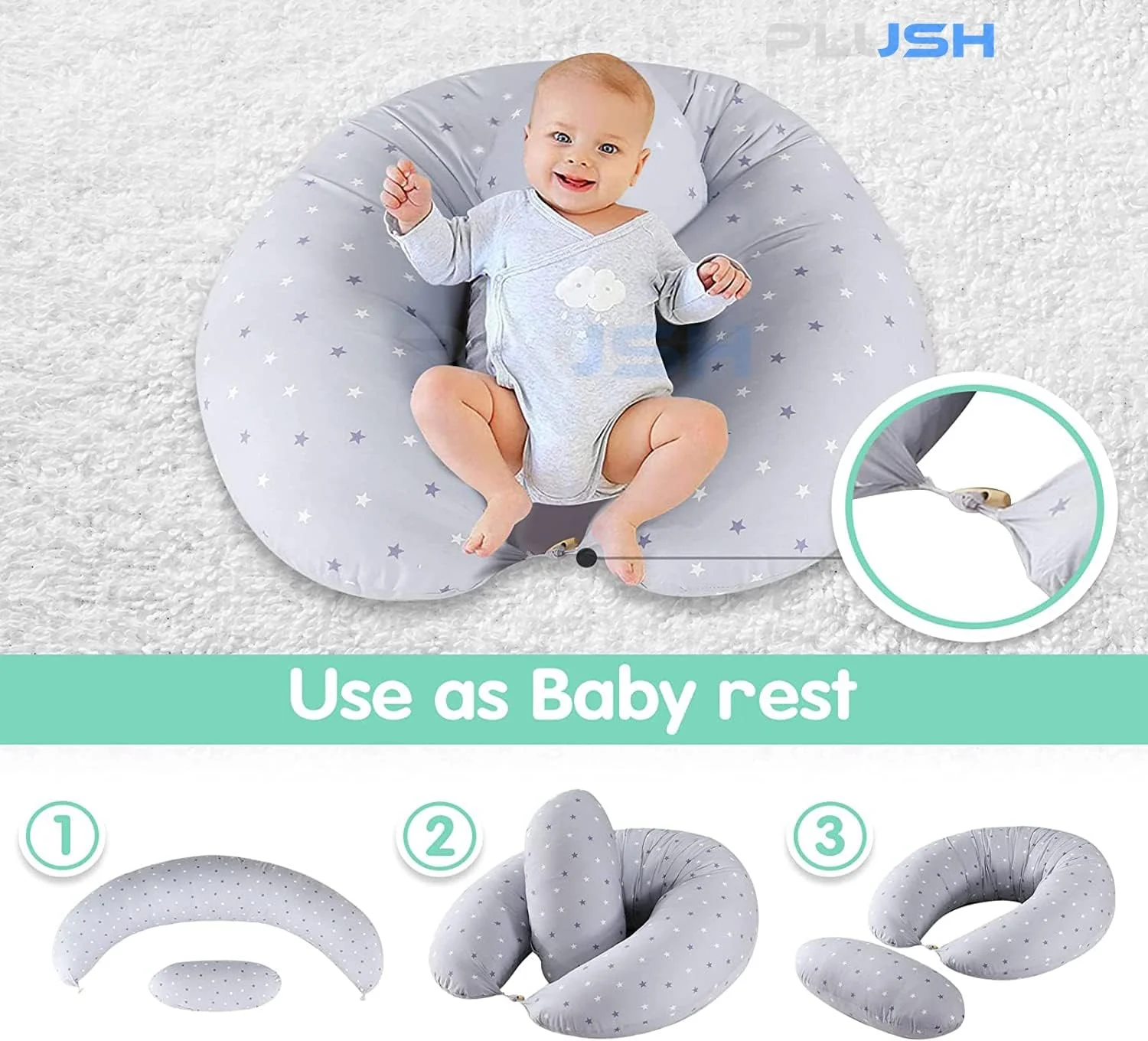 بالش بارداری و شیردهی دو منظوره PLUSH، طراحی شده برای شیردهی نوزاد و پشتیبانی از بدن مادر - روکش بالش 100% پنبه قابل شستشو بالش بارداری و شیردهی دو منظوره PLUSH، طراحی شده برای شیردهی نوزاد و پشتیبانی از بدن مادر - روکش بالش 100% پنبه قابل شستشو