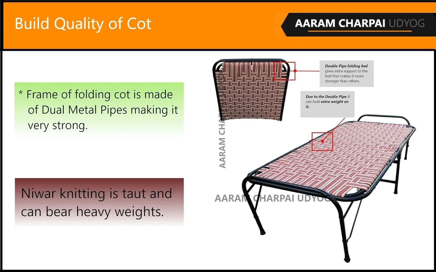 تخت تاشو دو لوله AARAM CHARPAI UDYOG سایز 39 در 72 | تخت تاشو برای خواب | فوق العاده قوی (39" X 72") تخت تاشو دو لوله AARAM CHARPAI UDYOG سایز 39 در 72 | تخت تاشو برای خواب | فوق العاده قوی (39" X 72")
