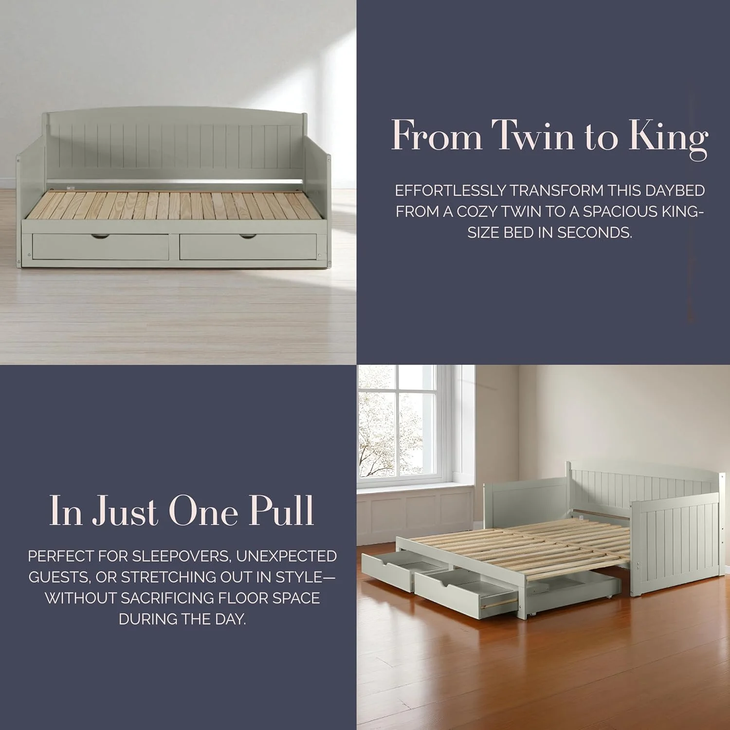 تخت خواب یک نفره چوبی آلاتر مدل Harmony، خاکستری کبوتر، دارای 2 کشو، ظرفیت وزنی 200 کیلوگرم، ساخته شده از چوب کاج برزیلی، روکش، مناسب برای کودکان، تخت خواب کشویی سایز کینگ برای پسران و دختران تخت خواب یک نفره چوبی آلاتر مدل Harmony، خاکستری کبوتر، دارای 2 کشو، ظرفیت وزنی 200 کیلوگرم، ساخته شده از چوب کاج برزیلی، روکش، مناسب برای کودکان، تخت خواب کشویی سایز کینگ برای پسران و دختران