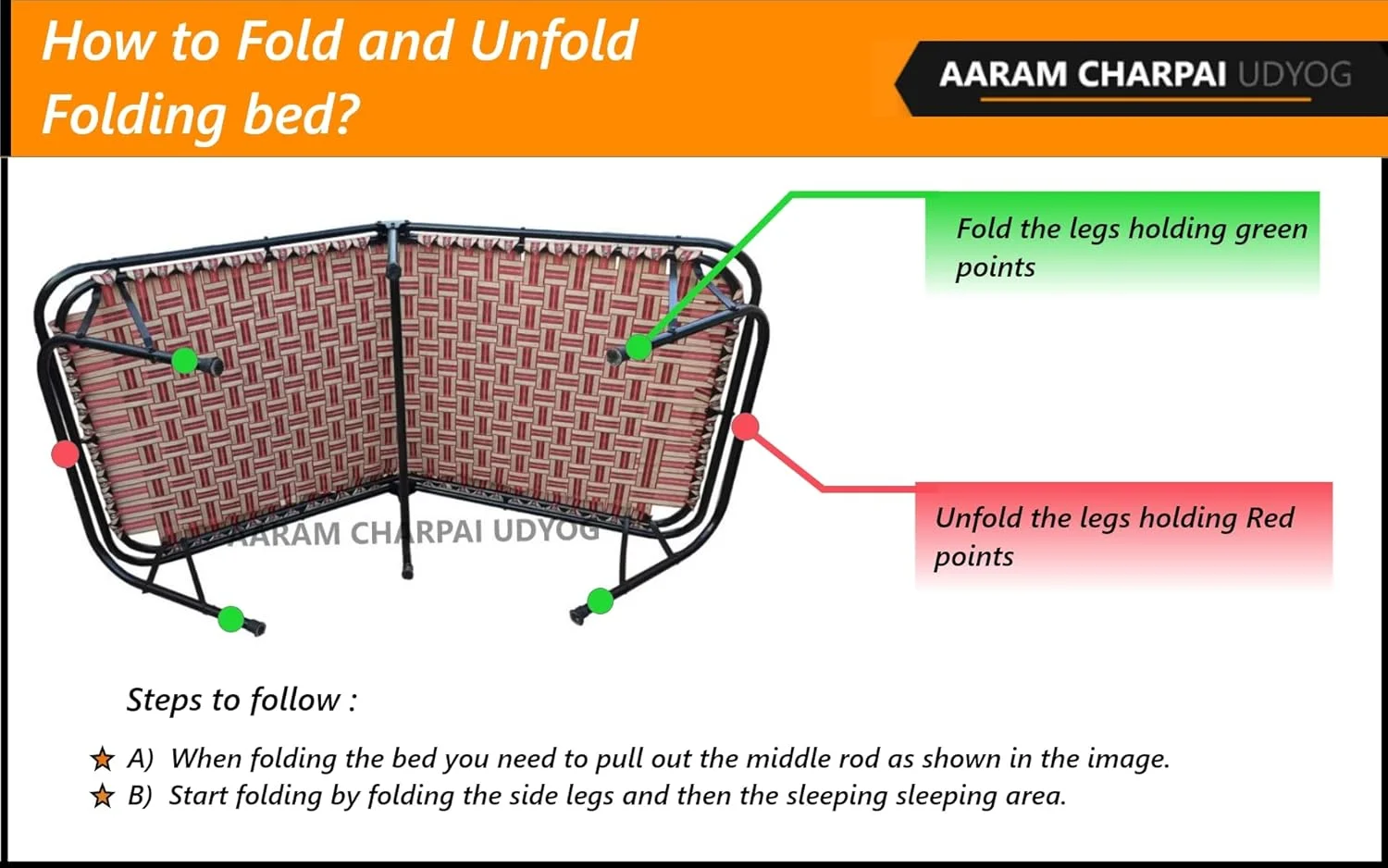 تخت تاشو دو لوله AARAM CHARPAI UDYOG سایز 39 در 72 | تخت تاشو برای خواب | فوق العاده قوی (39" X 72") تخت تاشو دو لوله AARAM CHARPAI UDYOG سایز 39 در 72 | تخت تاشو برای خواب | فوق العاده قوی (39" X 72")