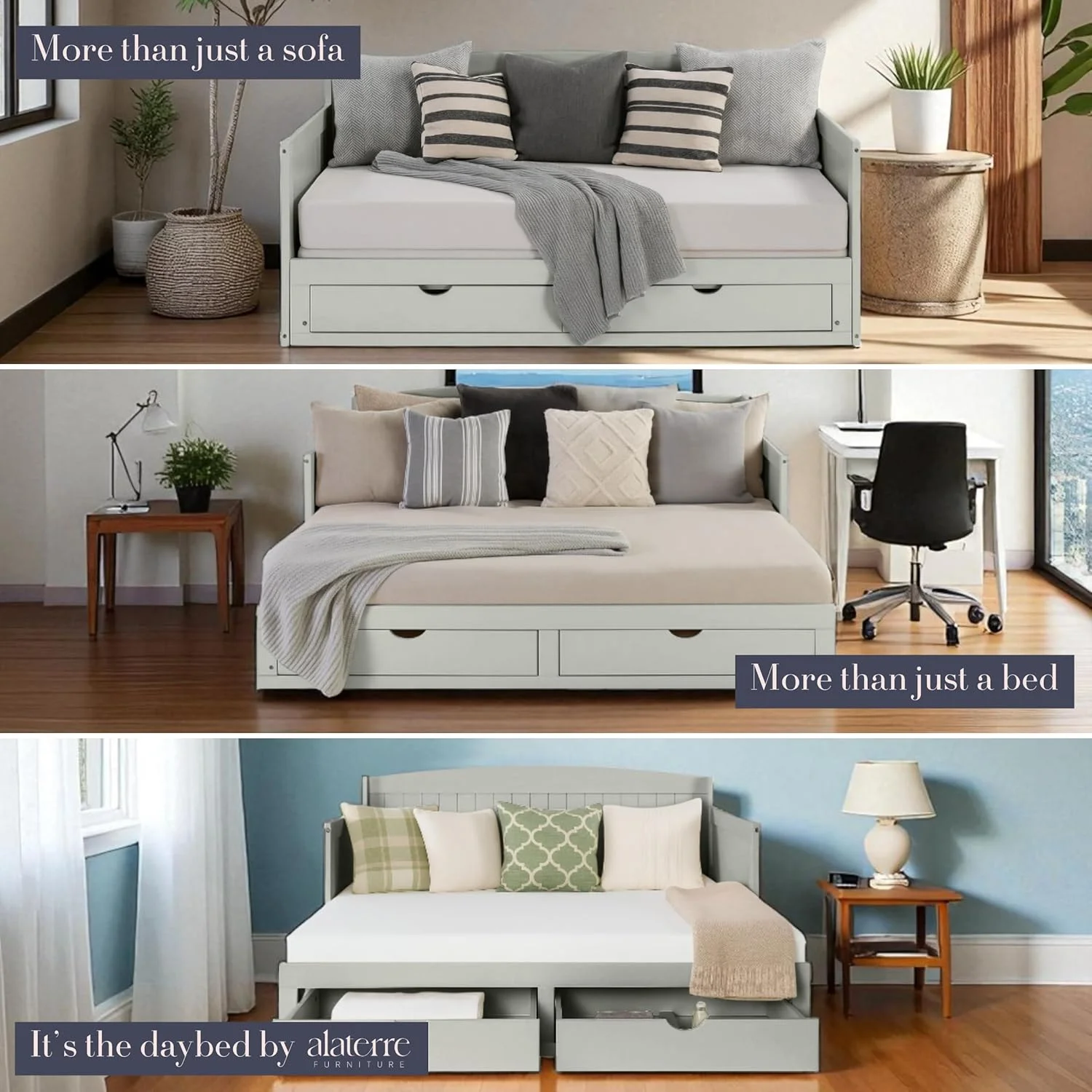 تخت خواب یک نفره چوبی آلاتر مدل Harmony، خاکستری کبوتر، دارای 2 کشو، ظرفیت وزنی 200 کیلوگرم، ساخته شده از چوب کاج برزیلی، روکش، مناسب برای کودکان، تخت خواب کشویی سایز کینگ برای پسران و دختران تخت خواب یک نفره چوبی آلاتر مدل Harmony، خاکستری کبوتر، دارای 2 کشو، ظرفیت وزنی 200 کیلوگرم، ساخته شده از چوب کاج برزیلی، روکش، مناسب برای کودکان، تخت خواب کشویی سایز کینگ برای پسران و دختران