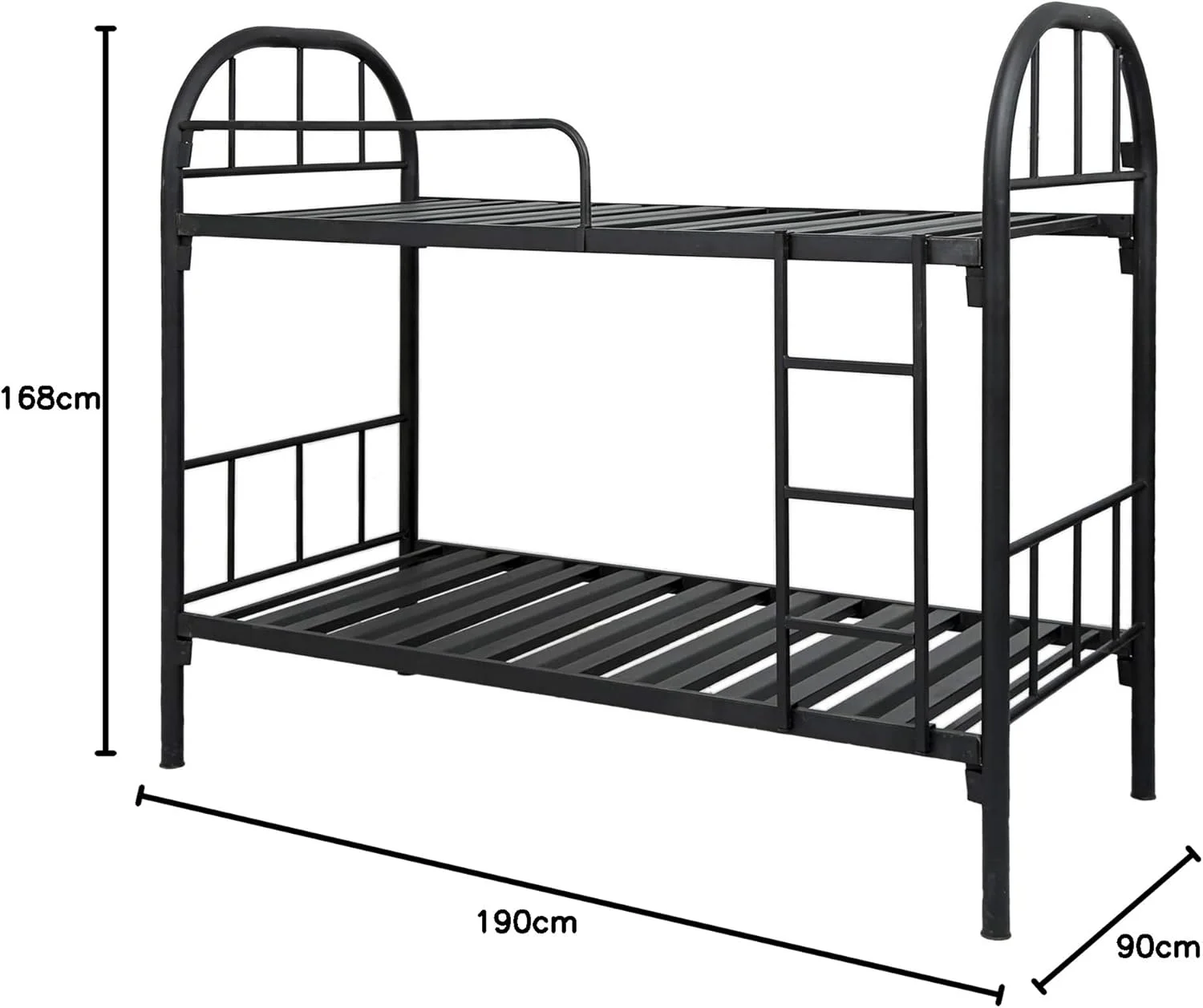 تخت خواب دو طبقه فلزی سنگین AFT، مشکی - 190 (طول) x 90 (عرض) x 168 (ارتفاع) سانتی متر