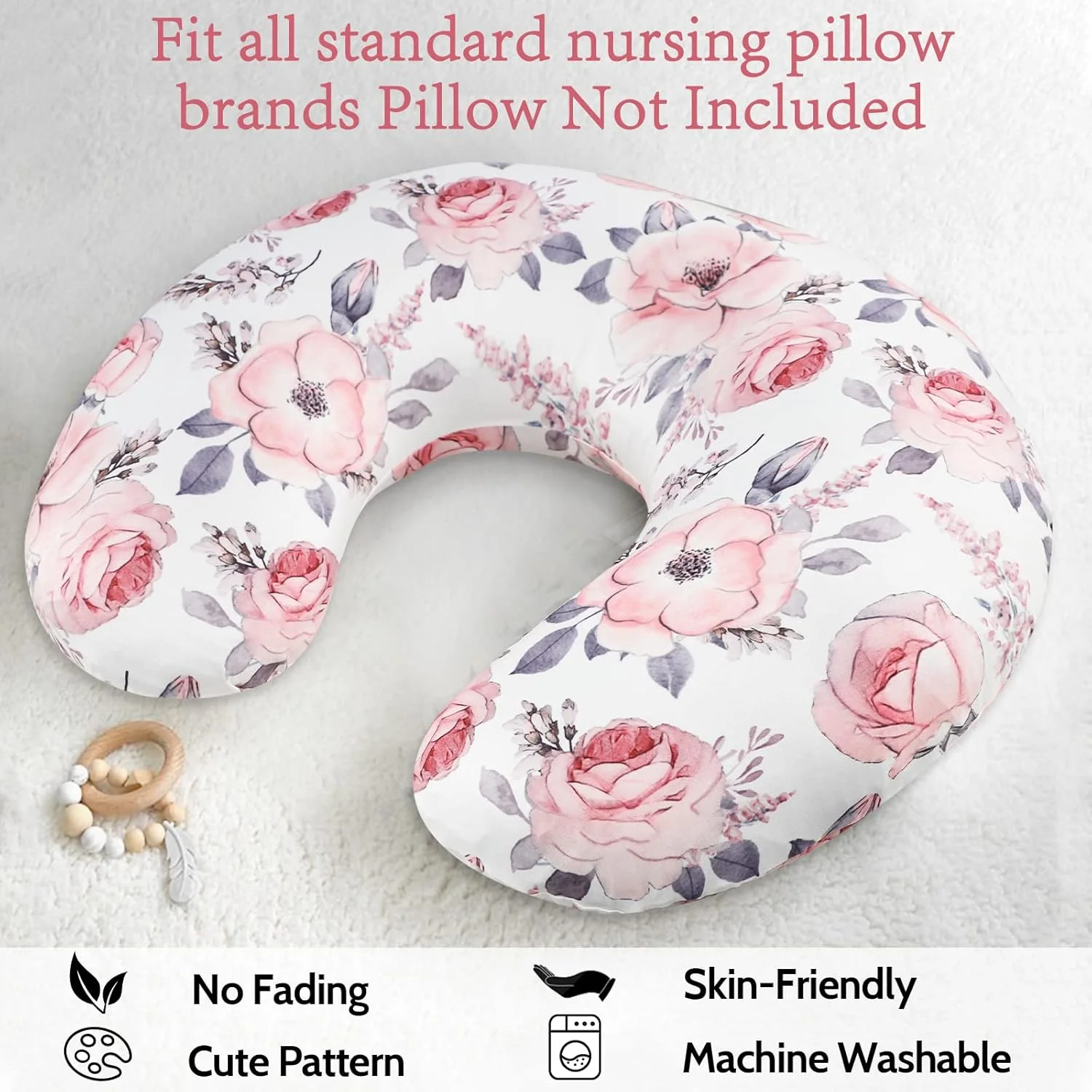 روکش بالش شیردهی دخترانه SWESEN، روکش بالش شیردهی طرح گلدار برای نوزاد، مناسب برای بالش شیردهی نوزاد، فوق العاده نرم و قابل تنفس، گل صورتی