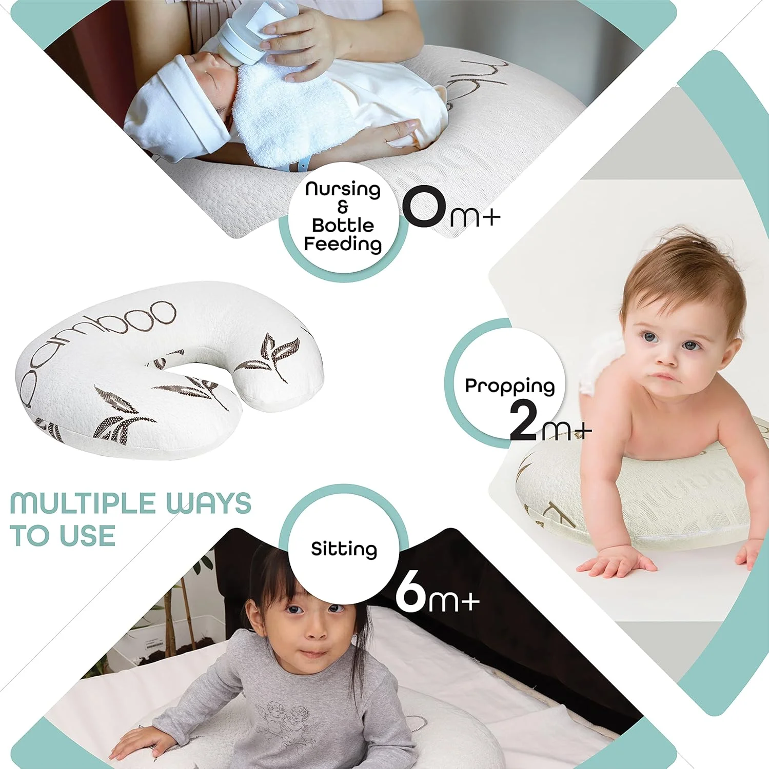 بالش شیردهی بامبو Moon Brand - 45 x 55 x 18 سانتی متر: پشتیبانی و راحتی نهایی برای شیردهی مادر و نوزاد - ضروری عالی برای نوزاد تازه متولد شده - ریون بامبو