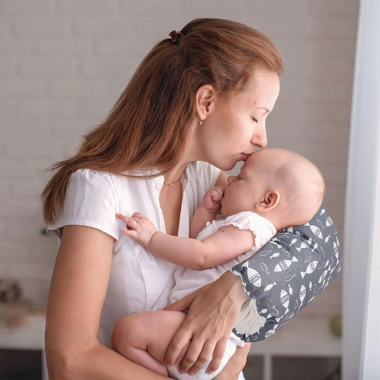 بالش شیردهی نوزاد، بالش گهواره دنج، بالش نرم پنبه ای برای تکیه گاه سر مادر، بالش شیردهی نوزاد برای نوزاد (ماهی خاکستری)