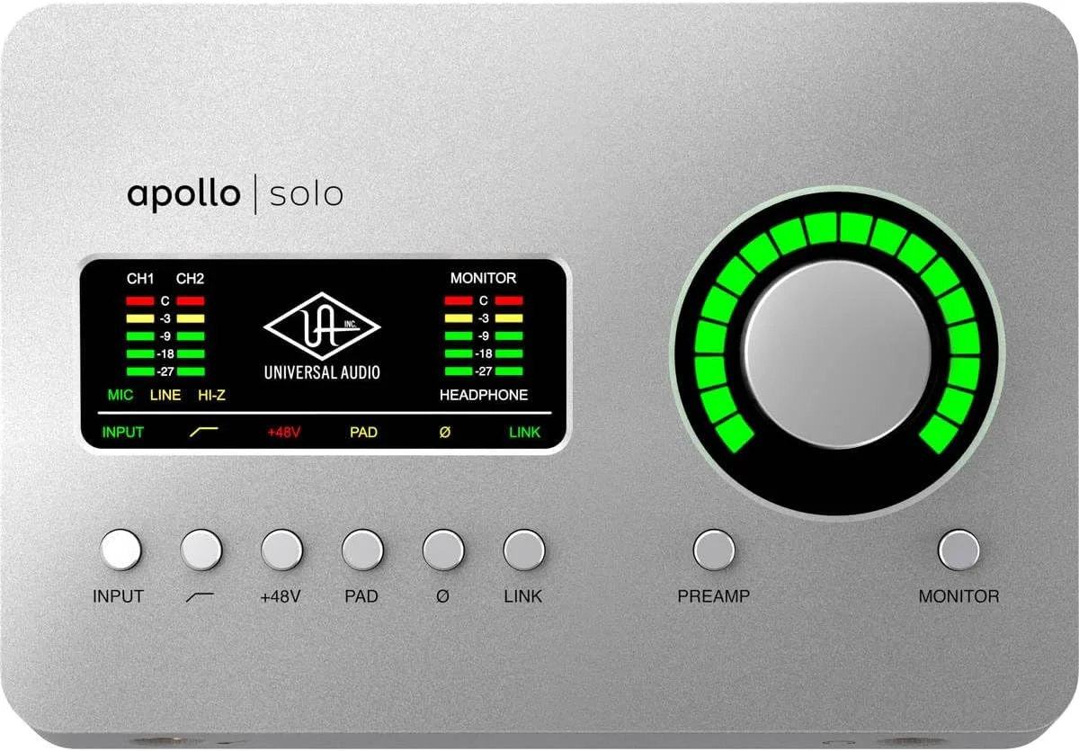 کارت صدای یونیورسال آدیو Apollo Solo Heritage Edition USB-C با پردازشگر UAD DSP، ورودی/خروجی 2 در 4، 2 پری امپ Unison، مجموعه پلاگین پریمیوم و پلاگین Realtime Analog Classics (فقط برای ویندوز)