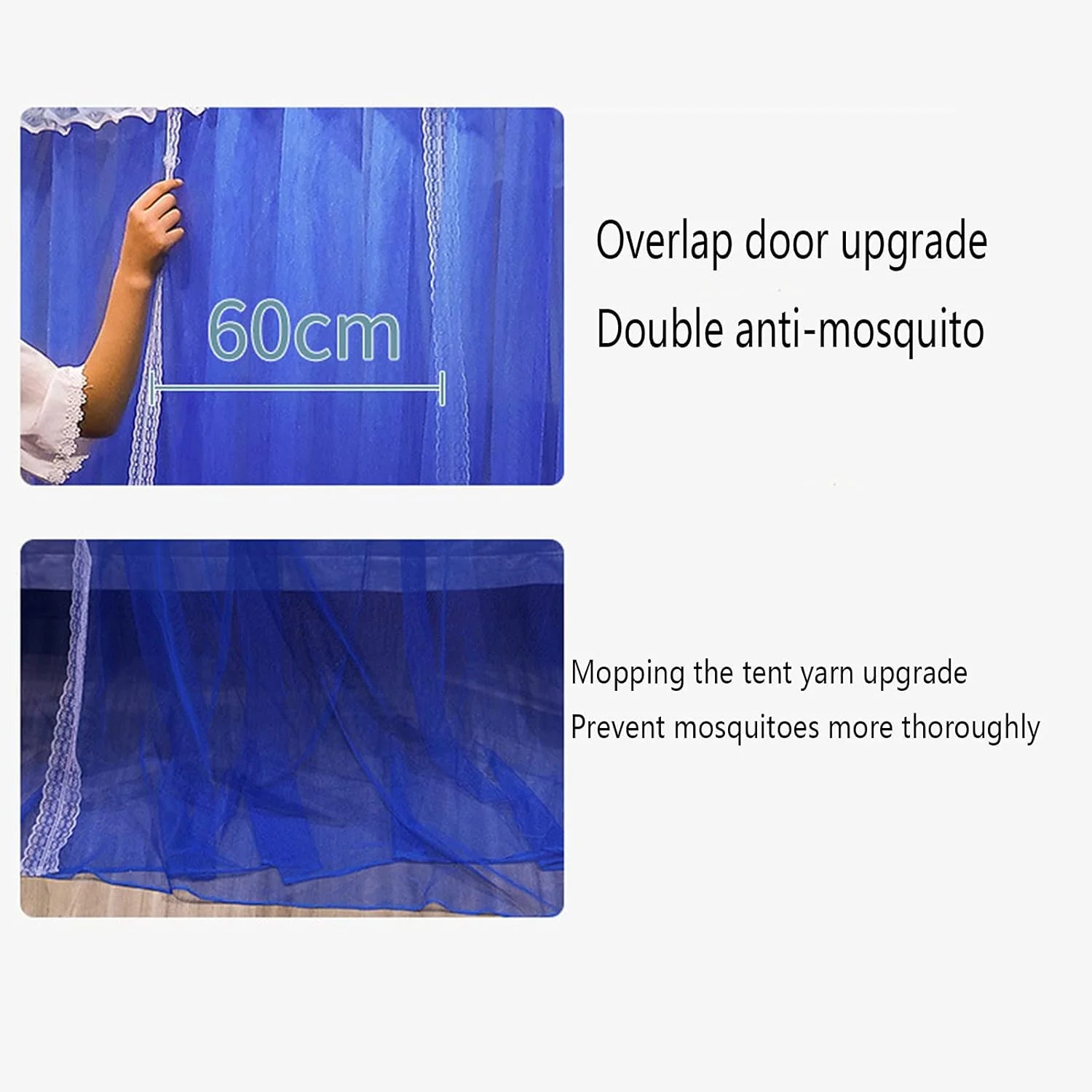 پشه بند توری ZJCQA تاشو مناسب کودکان و تخت های یک نفره و دو نفره، سقفی مربعی، سه درب، مدل زمینی بدون زیپ