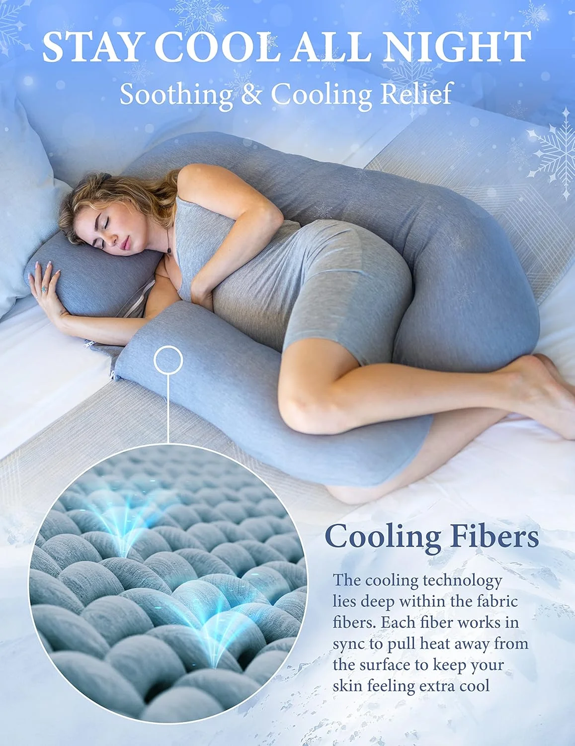 بالش بارداری فارمدوک، بالش تمام بدن U شکل - روکش خنک کننده خاکستری - بالش بارداری برای خوابیدن - بالش بدن برای بزرگسالان، بالش بارداری و لوازم ضروری بارداری