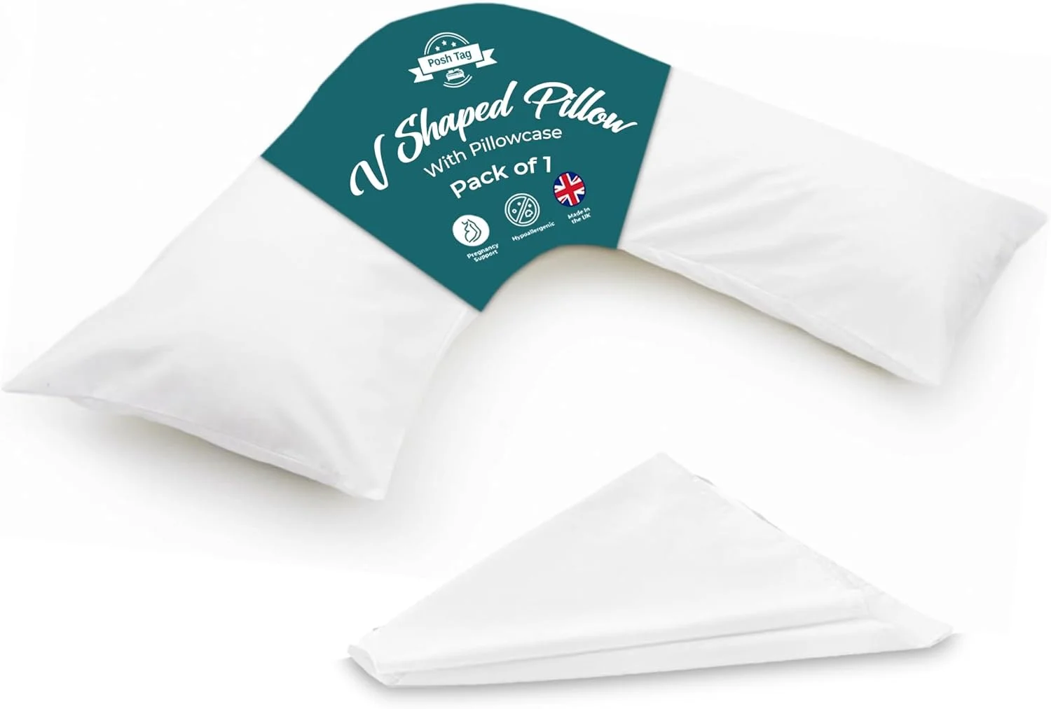 بالش وی (V) تگ پوش با روبالشی، الیاف توخالی پر شده اضافی برای حمایت از گردن، بارداری و شیردهی، فوق العاده نرم و راحت