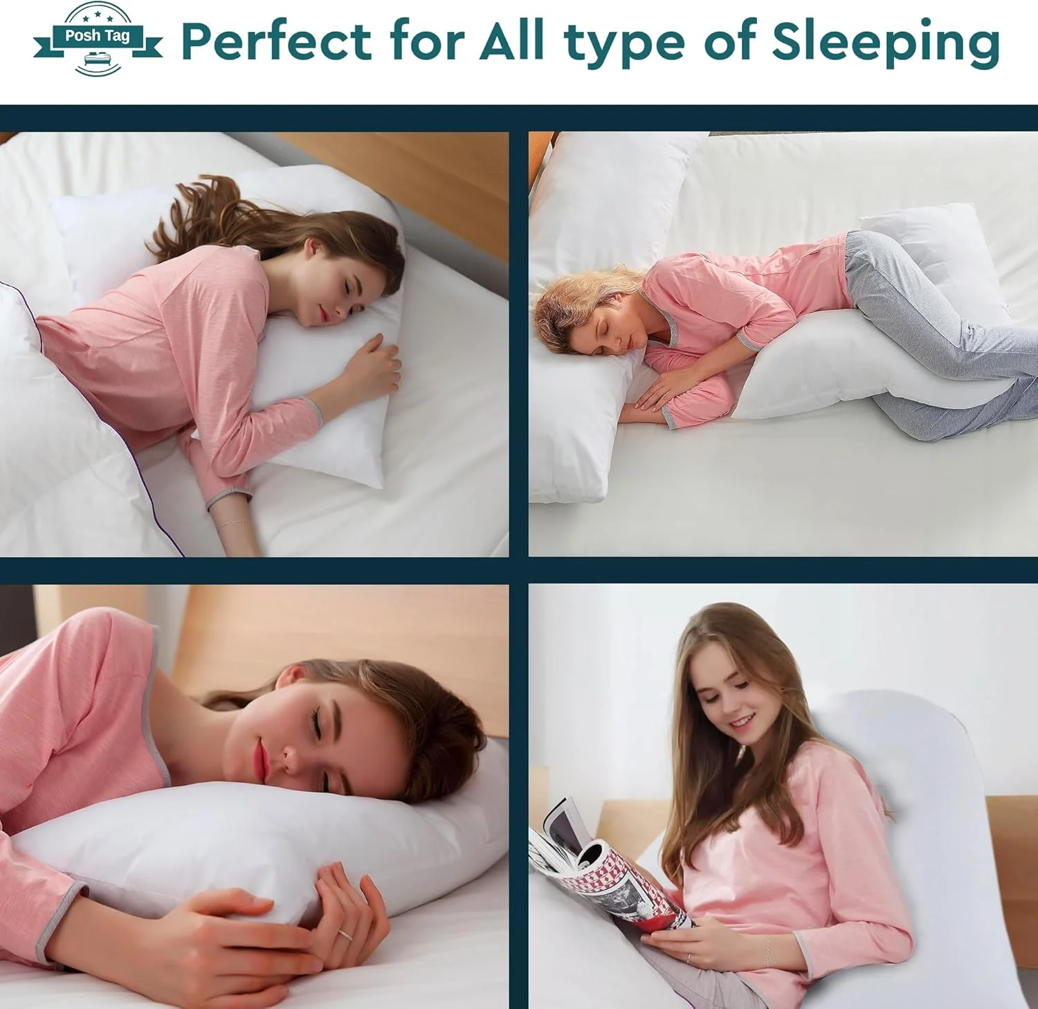 بالش وی (V) تگ پوش با روبالشی، الیاف توخالی پر شده اضافی برای حمایت از گردن، بارداری و شیردهی، فوق العاده نرم و راحت