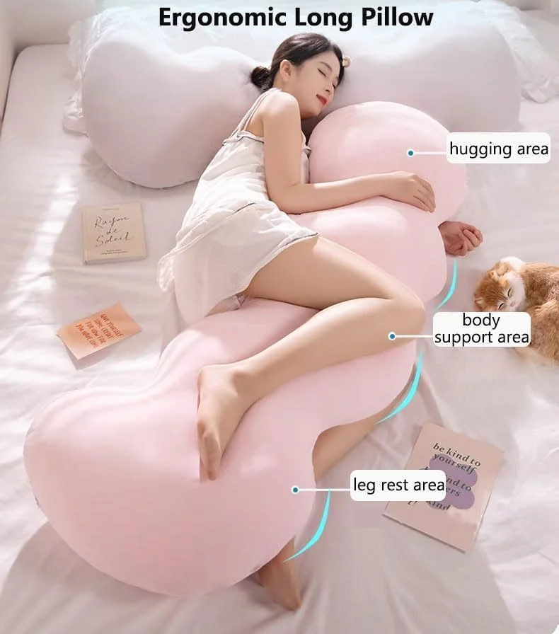 بالش تخت، بالش بلند 1.3 متری برای خوابیدن به پهلو، خواب بارداری، بالش بدنی به شکل ابر با روکش بالش قابل شستشو برای دکور کنار تخت مبل، کوسن پشتی نشیمن کودکان و بزرگسالان، بالش خنک کننده هات داگ