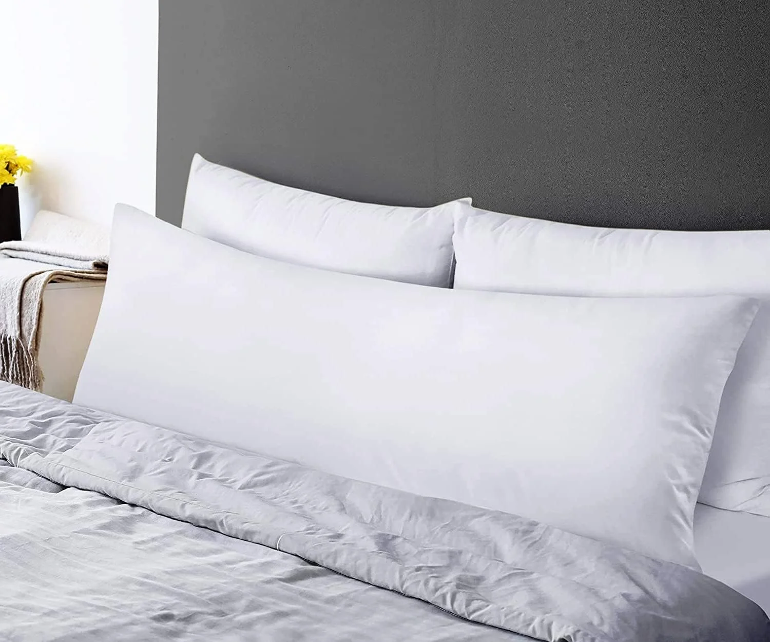 بالش بلند هتلی کلب مدل LINEN، رنگ ثابت، مناسب تمام بدن، بالش لوکس و نرم جایگزین پر برای بزرگسالان، ایده آل برای خواب پهلو، 100% پلی استر میکروفایبر 85GSM، 45x120 سانتی متر، رنگ سفید، 45x120 سانتی متر