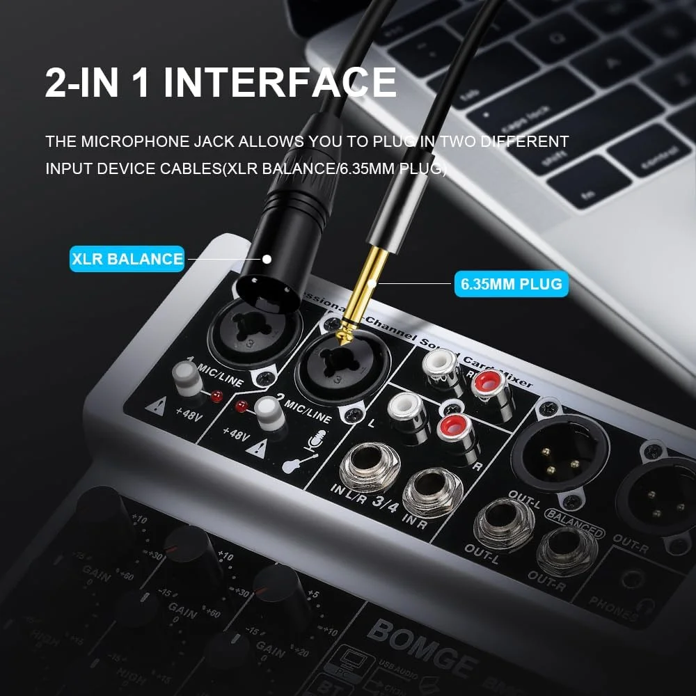 میکسر صوتی 4 کانال BOMGE DJ با رابط ضبط استریو MP3/USB/بلوتوث، (4 کانال - سفید) میکسر صوتی 4 کانال BOMGE DJ با رابط ضبط استریو MP3/USB/بلوتوث، (4 کانال - سفید)