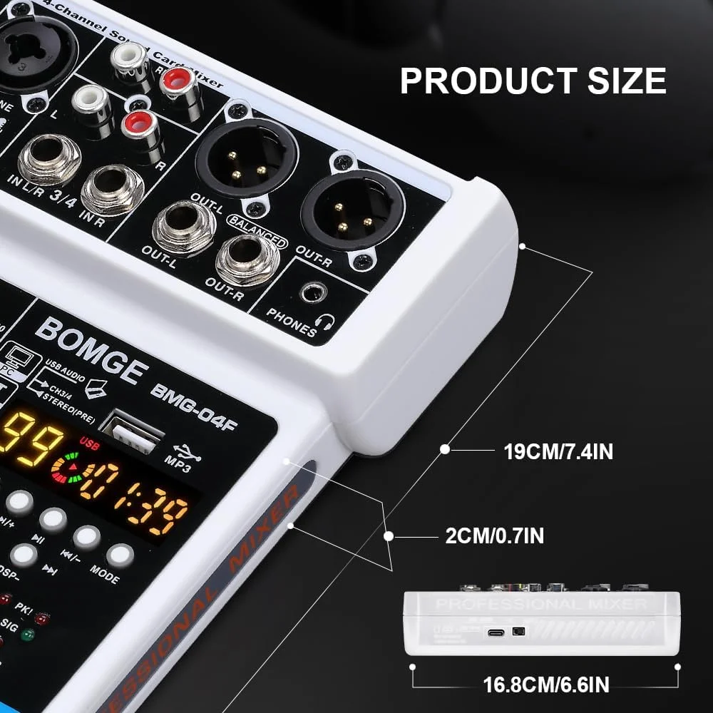 میکسر صوتی 4 کانال BOMGE DJ با رابط ضبط استریو MP3/USB/بلوتوث، (4 کانال - سفید) میکسر صوتی 4 کانال BOMGE DJ با رابط ضبط استریو MP3/USB/بلوتوث، (4 کانال - سفید)