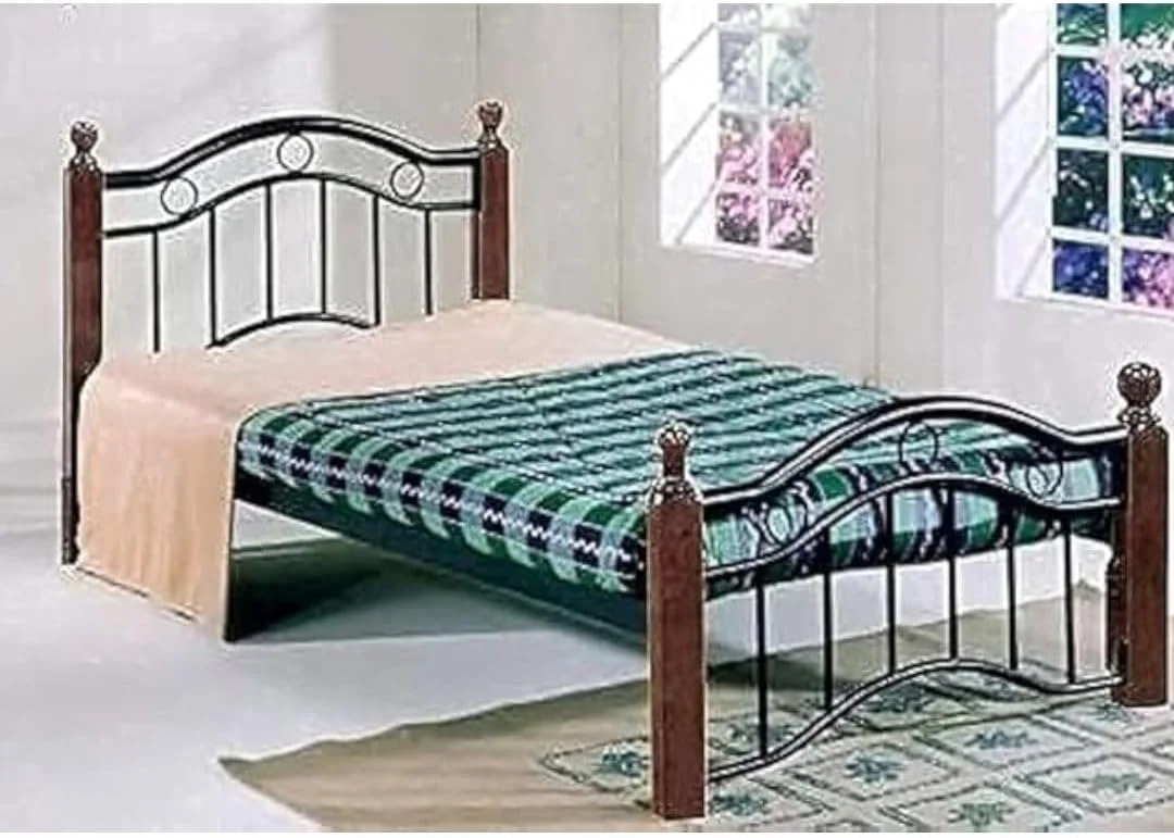 تخت فلزی شیک ریچارد ALWASIT HOME با پایه های چوبی کلاسیک (مشکی)، طول 190x عرض 90 سانتی متر به همراه تشک