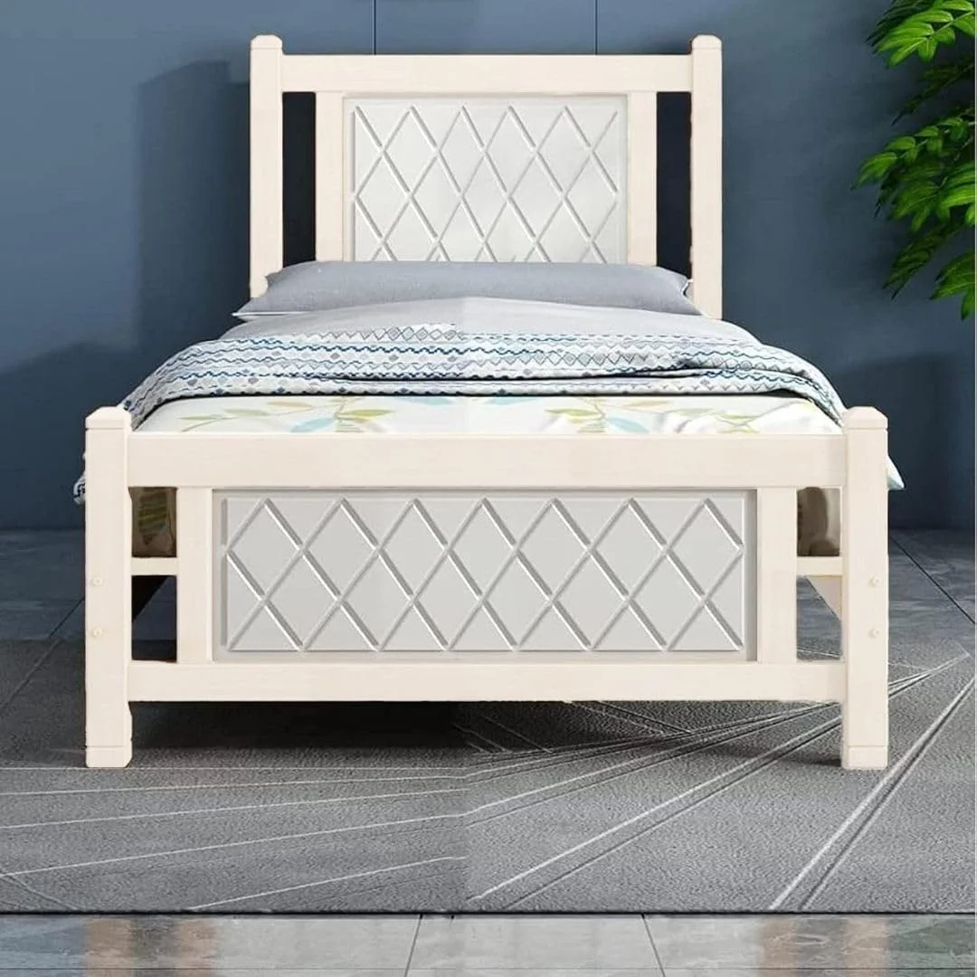 تخت خواب چوبی شیک ALWASIT HOME Stova | تخت خواب مدرن با طراحی مستحکم و قاب قوی (سفید، یک نفره 90x190)