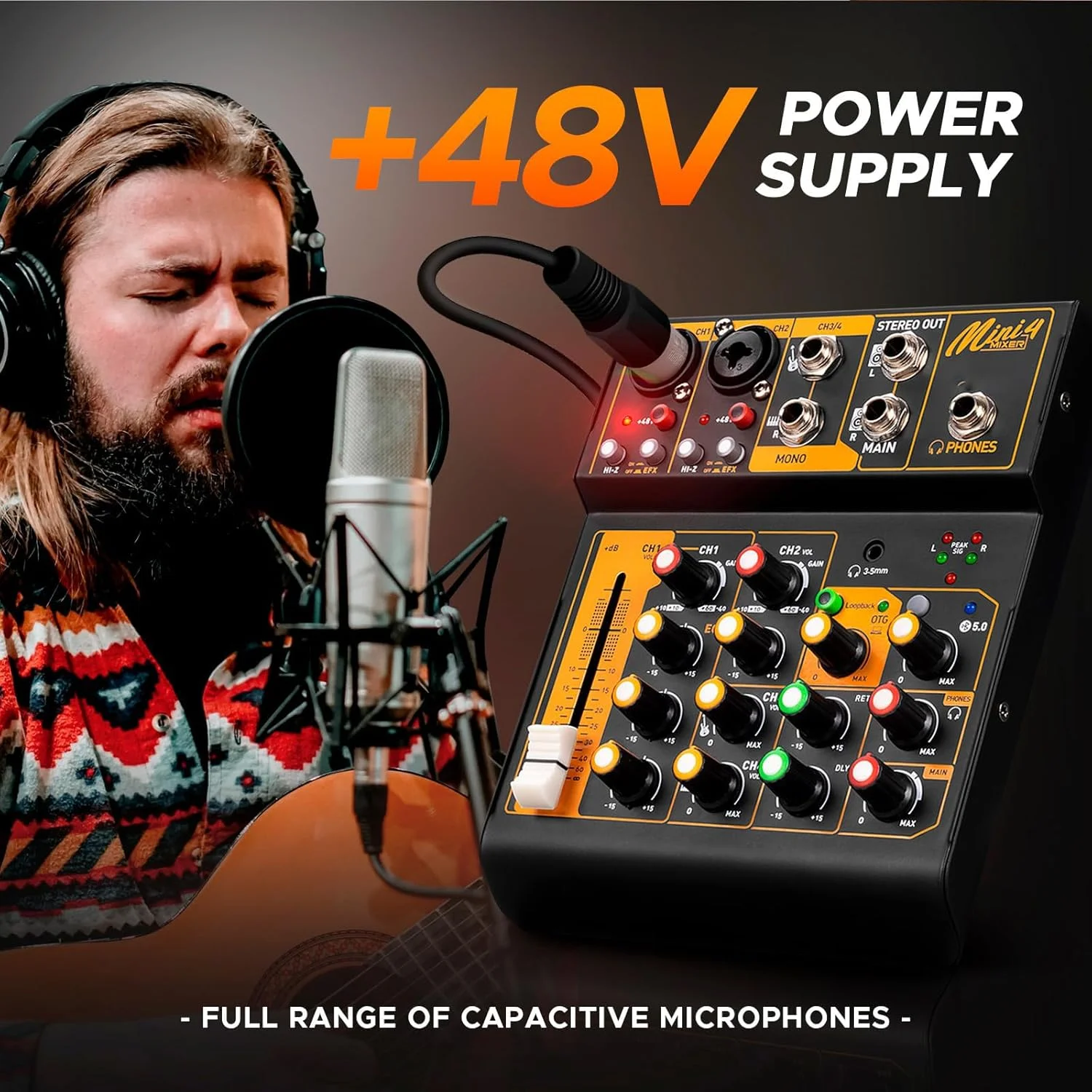 میکسر 4 کاناله KASTWAVE برای استریمینگ، میکسر صوتی استریو مینی حرفه ای 4 کاناله، میکسر DJ با نویز کم، فانتوم پاور 48 ولت، رابط صوتی USB برای پادکست، اجرای زنده، ضبط، DJ، PC میکسر 4 کاناله KASTWAVE برای استریمینگ، میکسر صوتی استریو مینی حرفه ای 4 کاناله، میکسر DJ با نویز کم، فانتوم پاور 48 ولت، رابط صوتی USB برای پادکست، اجرای زنده، ضبط، DJ، PC