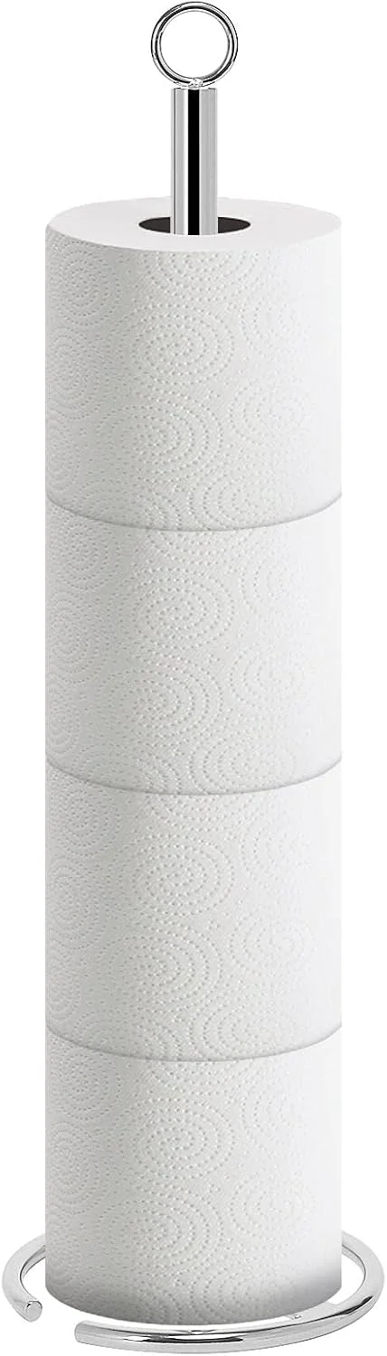 جا دستمال کاغذی توالت NearMoon، پایه نگهدارنده دستمال کاغذی ایستاده با مخزن ذخیره، جا توالت 4 رول برای پیشخوان حمام/آشپزخانه - تمام فلز، روکش کروم