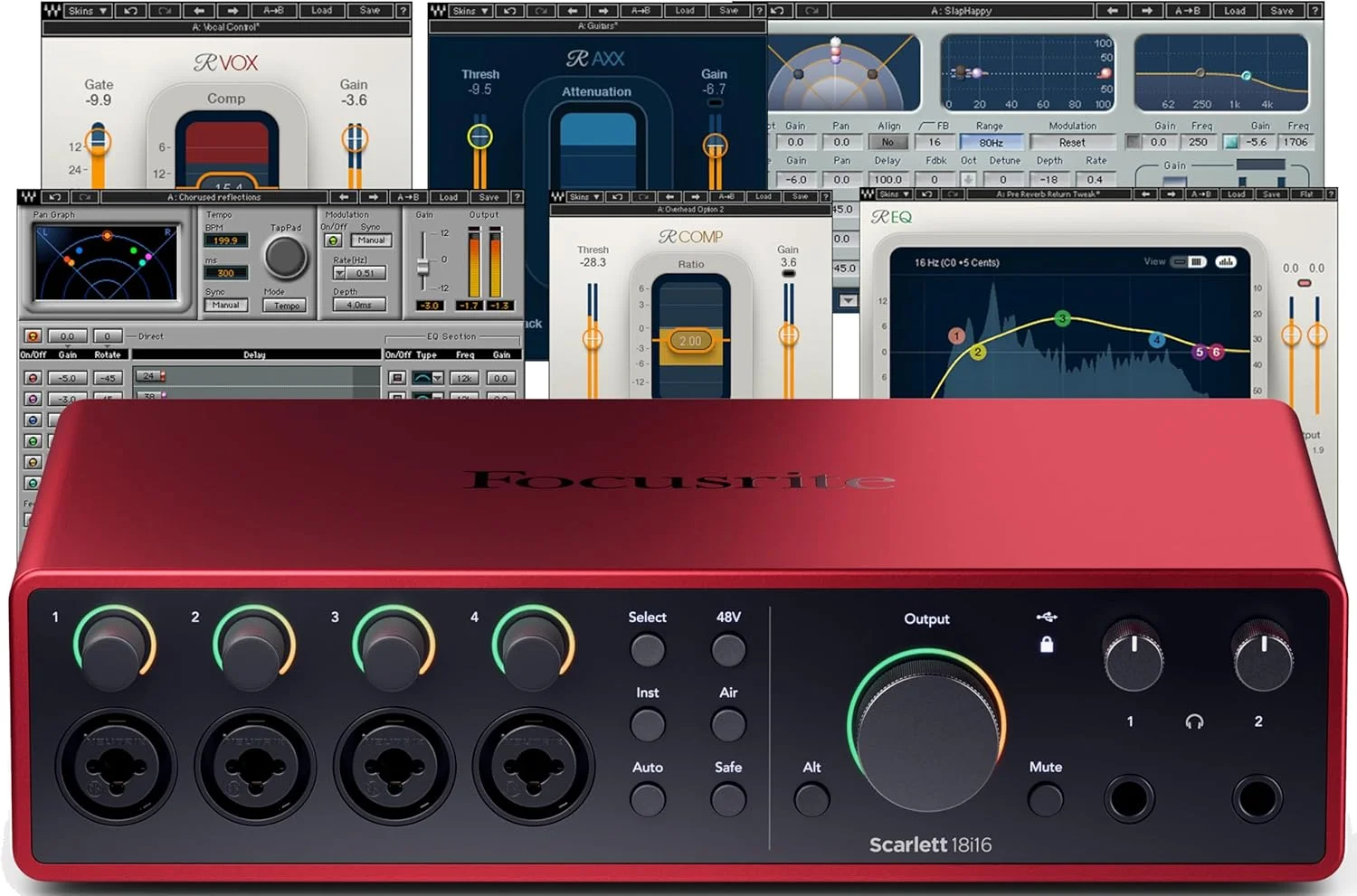 اینترفیس صوتی USB AudioDeluxe Focusrite Scarlett 18i16 (نسل چهارم) و باندل Waves Musicians 2 اینترفیس صوتی USB AudioDeluxe Focusrite Scarlett 18i16 (نسل چهارم) و باندل Waves Musicians 2