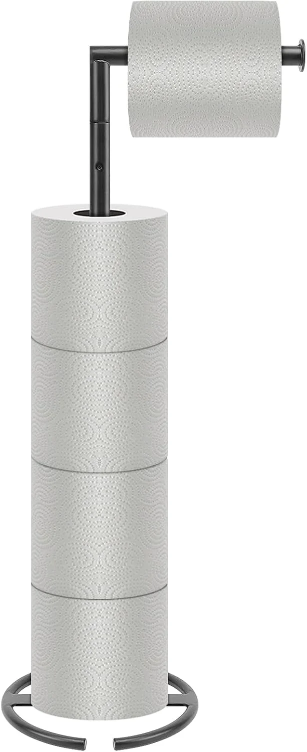 جا دستمال کاغذی توالت NearMoon - جا رولی دستمال کاغذی ایستاده مدرن با پایه متعادل، جا رولی توالت ضد زنگ برای پیشخوان حمام/آشپزخانه (مشکی مات، پایه فلزی)