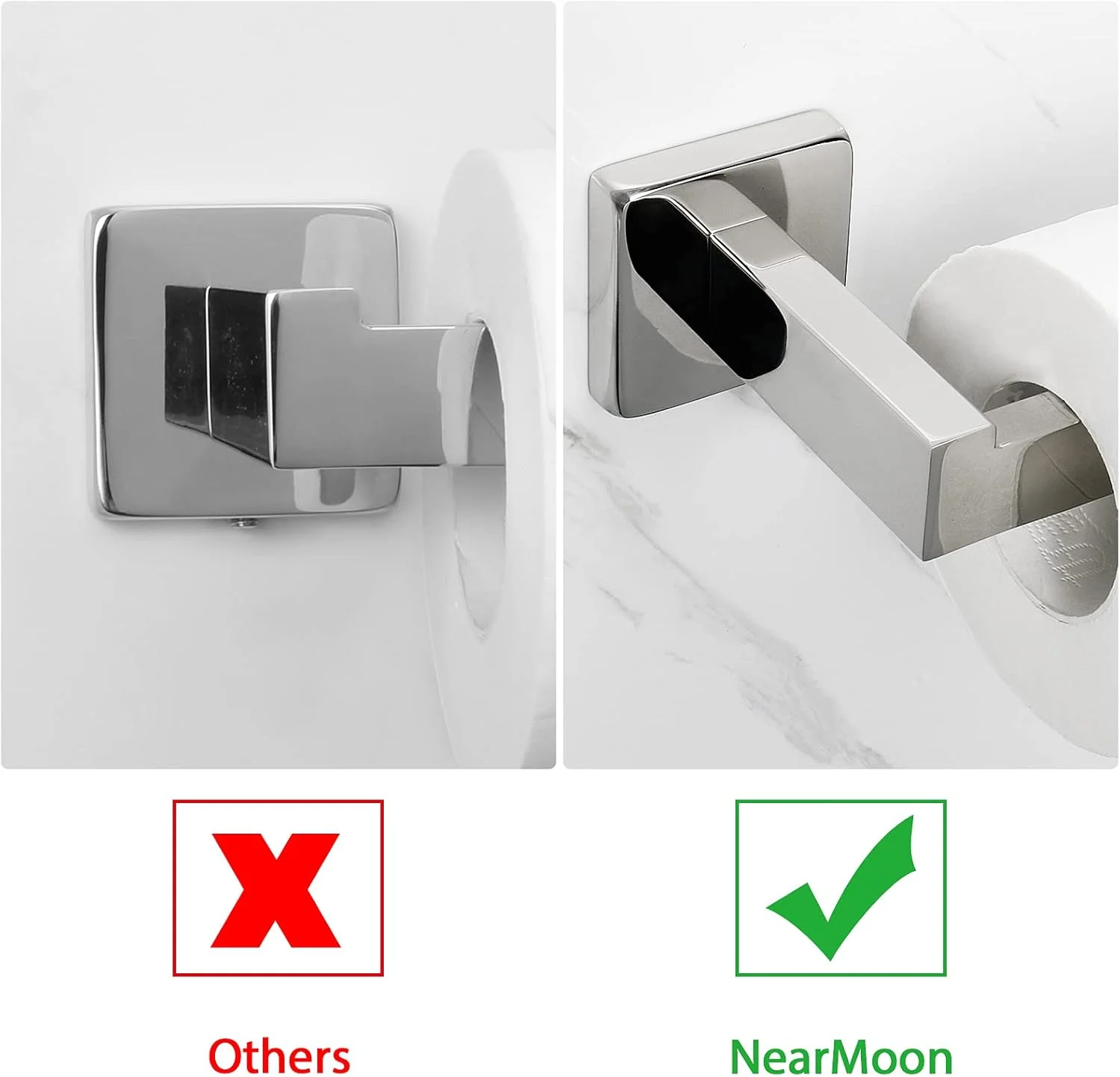 NearMoon Bathroom Square Toilet Paper Holder, Premium SUS304 Stainless Steel Rustproof Wall Mounted Toilet Roll Holder for Bathroom, Kitchen, Washroom (Chrome Finish) NearMoon Bathroom Square Toilet Paper Holder, Premium SUS304 Stainless Steel Rustproof Wall Mounted Toilet Roll Holder for Bathroom, Kitchen, Washroom (Chrome Finish)