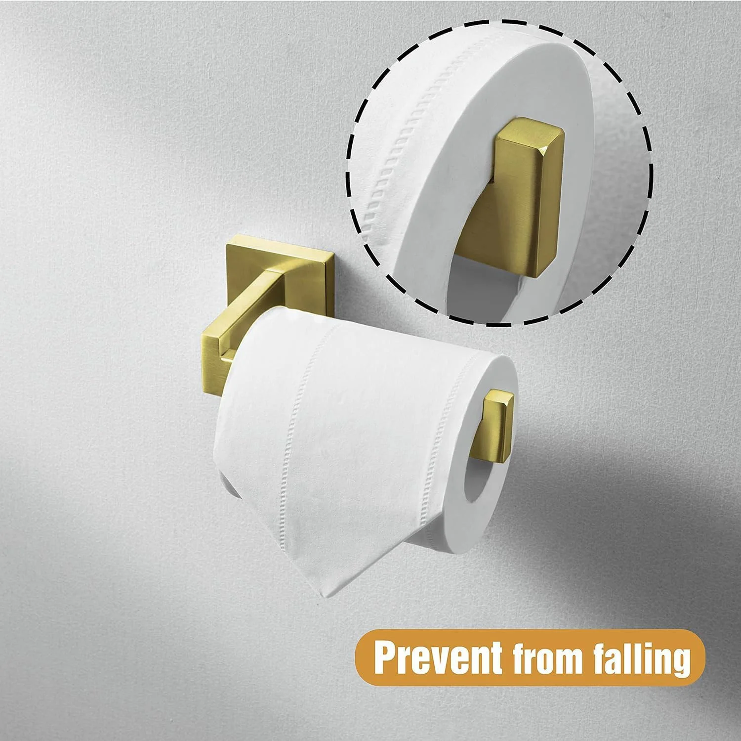 جا دستمال کاغذی توالت HITSLAM طلایی برس خورده، نصب دیواری، استیل ضد زنگ ممتاز 304، جا رولی دستمال کاغذی توالت مربعی ضد زنگ برای حمام