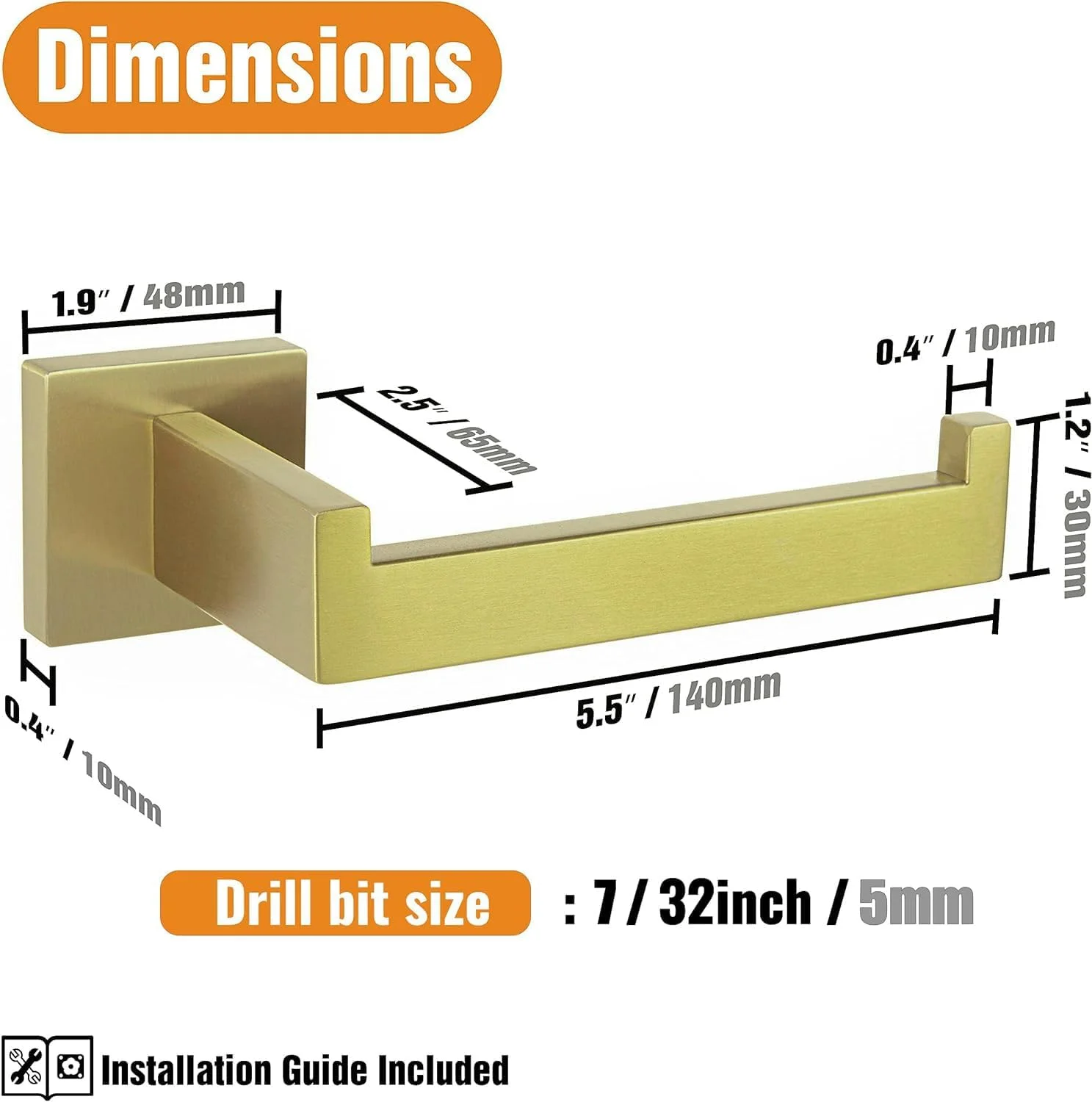 جا دستمال کاغذی توالت HITSLAM طلایی برس خورده، نصب دیواری، استیل ضد زنگ ممتاز 304، جا رولی دستمال کاغذی توالت مربعی ضد زنگ برای حمام