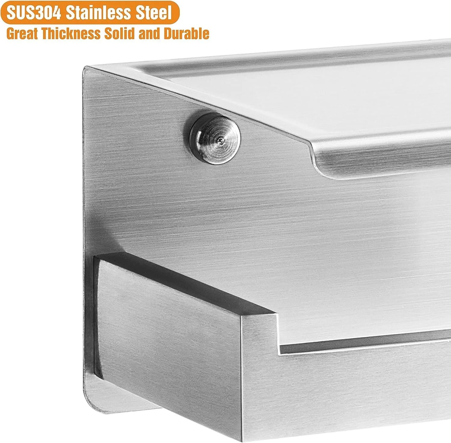 جا دستمال توالت HITSLAM نیکل برس خورده، جا دستمال کاغذی نقره ای چسبی با قفسه، خود چسب بدون نیاز به سوراخ کاری یا نصب دیواری با پیچ ​​برای حمام