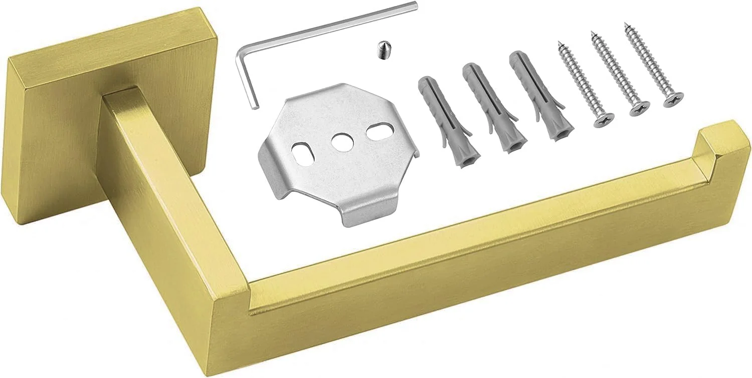 جا دستمال کاغذی توالت HITSLAM طلایی برس خورده، نصب دیواری، استیل ضد زنگ ممتاز 304، جا رولی دستمال کاغذی توالت مربعی ضد زنگ برای حمام