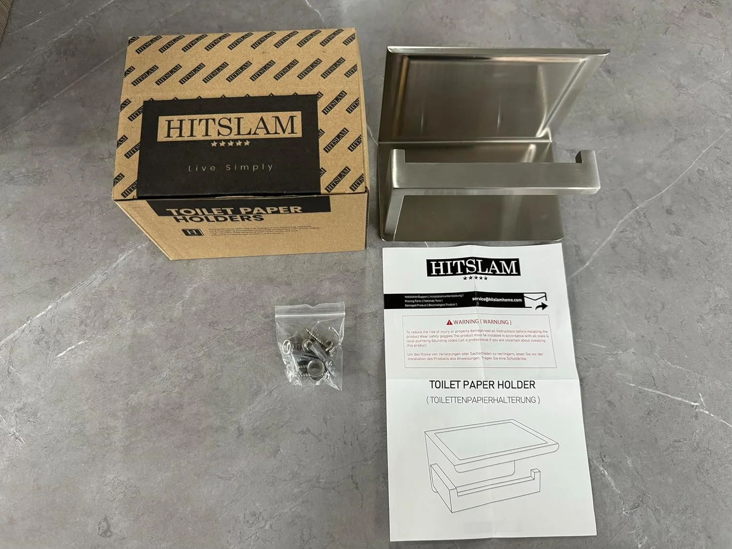 جا دستمال توالت HITSLAM نیکل برس خورده، جا دستمال کاغذی نقره ای چسبی با قفسه، خود چسب بدون نیاز به سوراخ کاری یا نصب دیواری با پیچ ​​برای حمام