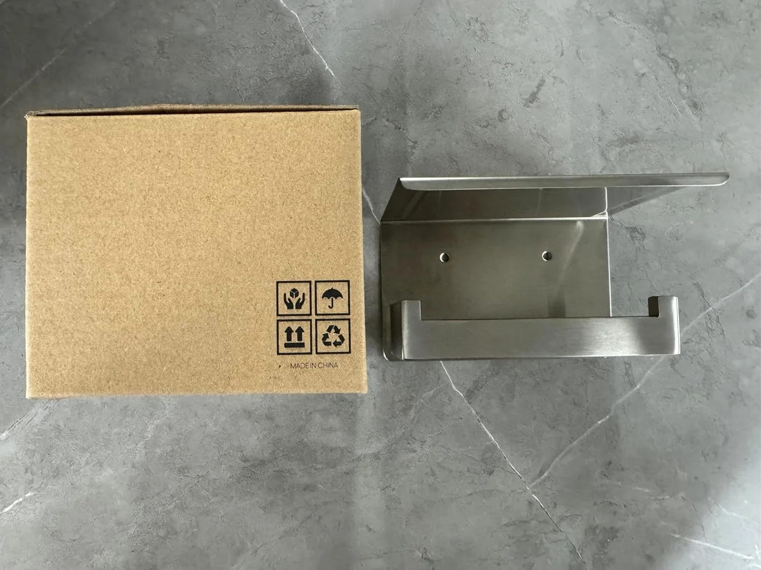 جا دستمال توالت HITSLAM نیکل برس خورده، جا دستمال کاغذی نقره ای چسبی با قفسه، خود چسب بدون نیاز به سوراخ کاری یا نصب دیواری با پیچ ​​برای حمام