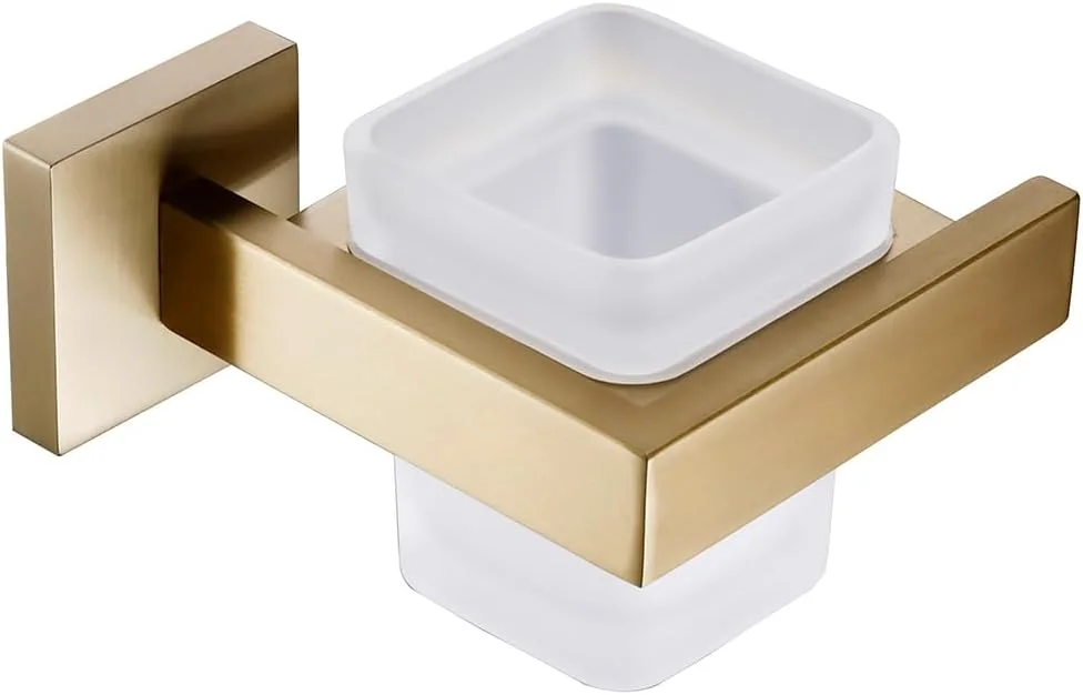 Luxury Gold Brushed Wall Mount Stainless Steel Clothe Hook Black Toilet Paper Holder Towel Bar Bathroom Decoration Accessories (BGs Tooth Cup)