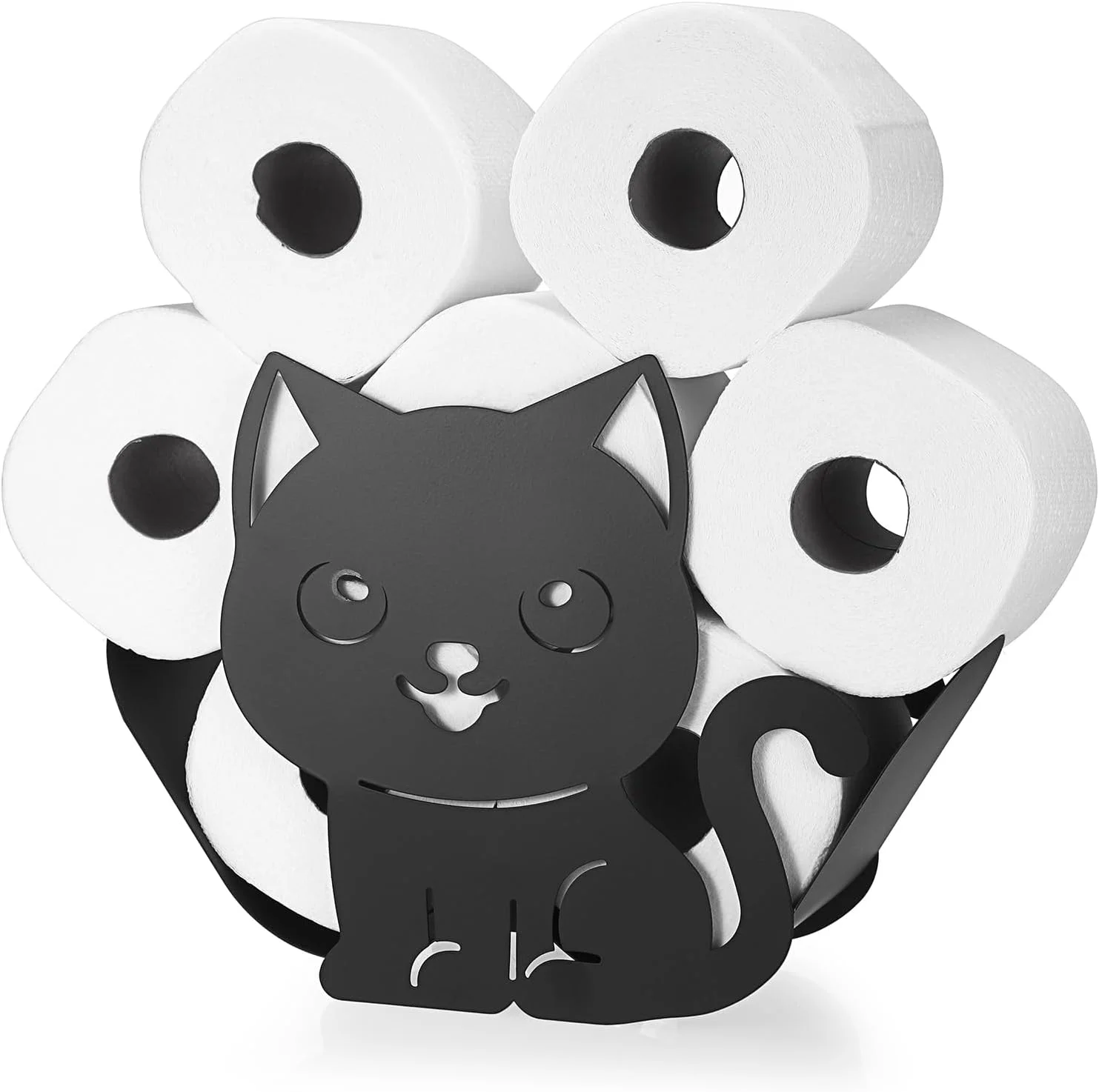 جا دستمال کاغذی توالت فلزی BTSKY - جا دستمال کاغذی طرح حیوانات مشکی مات، نگهدارنده دستمال توالت ایستاده و قابل نصب روی دیوار برای حمام، خانه، آشپزخانه، توالت (گربه نشسته)