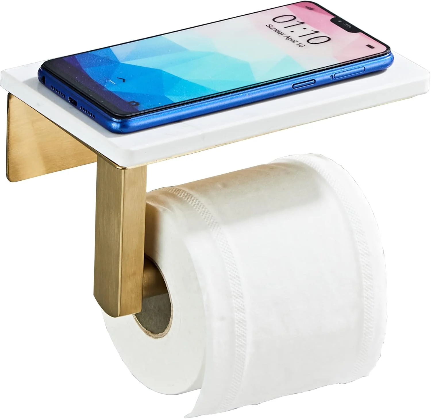 BTHRMHW Brushed Gold Toilet Paper Holder with Shelf, 304 Stainless Steel Screw Wall Mounted, Marble Tissue Roll Holder with Storage BTHRMHW Brushed Gold Toilet Paper Holder with Shelf, 304 Stainless Steel Screw Wall Mounted, Marble Tissue Roll Holder with Storage