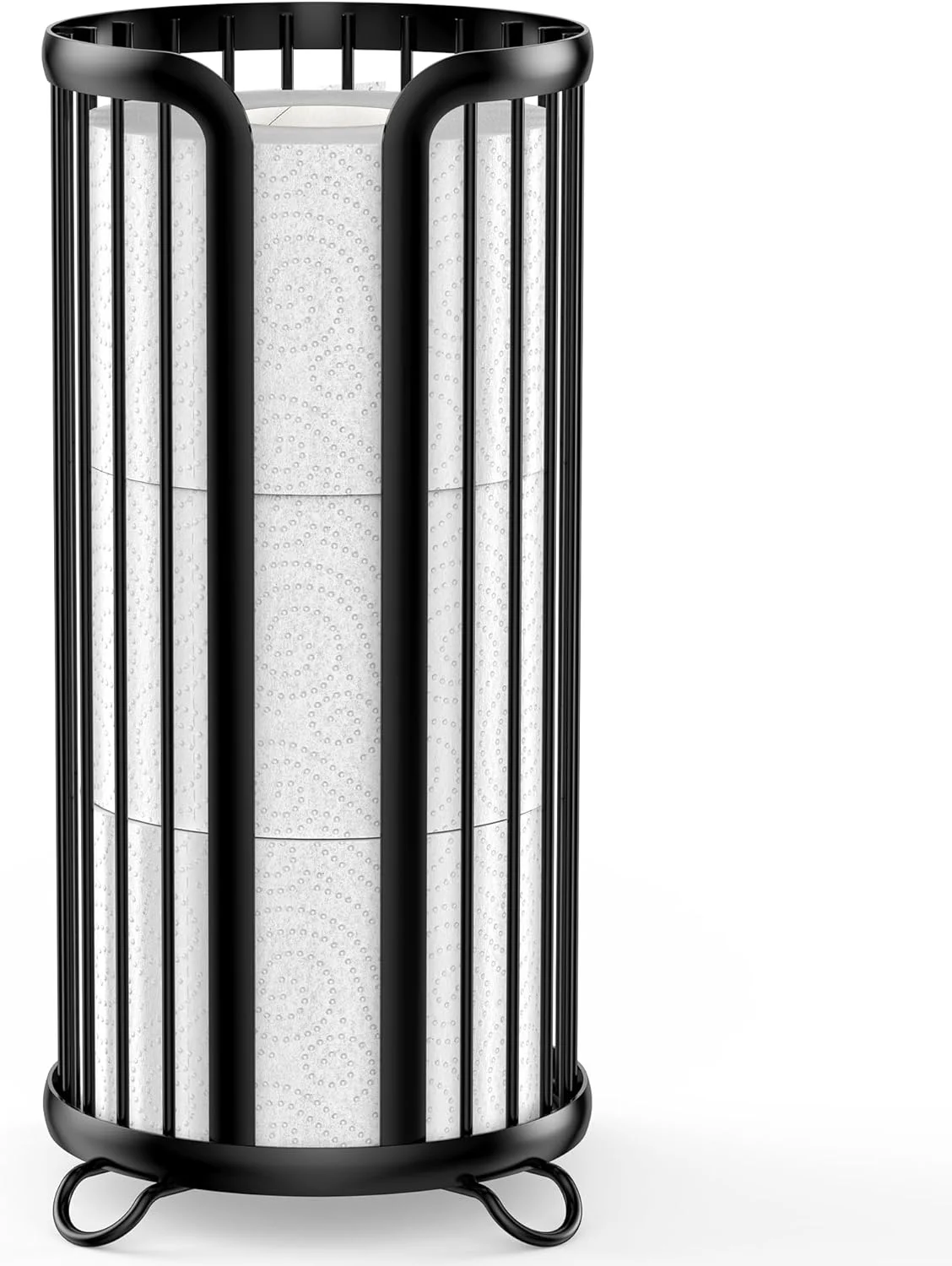 پایه نگهدارنده رول دستمال توالت Bunoxea، جا دستمال کاغذی ایستاده، راه حل نگهداری مینیمالیستی، ذخیره رول های بزرگ - مشکی مدرن