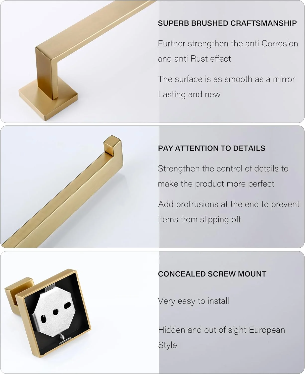 Luxury Gold Brushed Wall Mount Stainless Steel Clothe Hook Black Toilet Paper Holder Towel Bar Bathroom Decoration Accessories (BGs Tooth Cup)